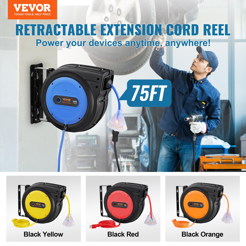 Carrete de cable de extensión retráctil SSSJXQ75FT | VEVOR