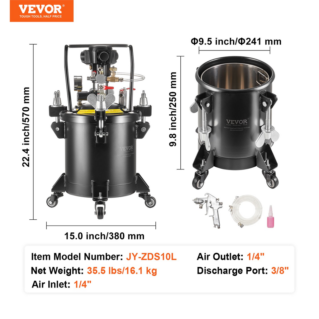 Depósito de pintura en aerosol a presión, 10 L/2.5 gal | VEVOR