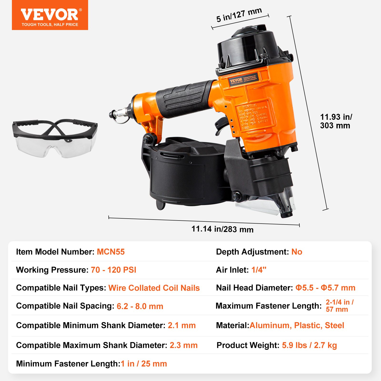 Clavadora neumática para revestimientos Coil MCN55 | VEVOR
