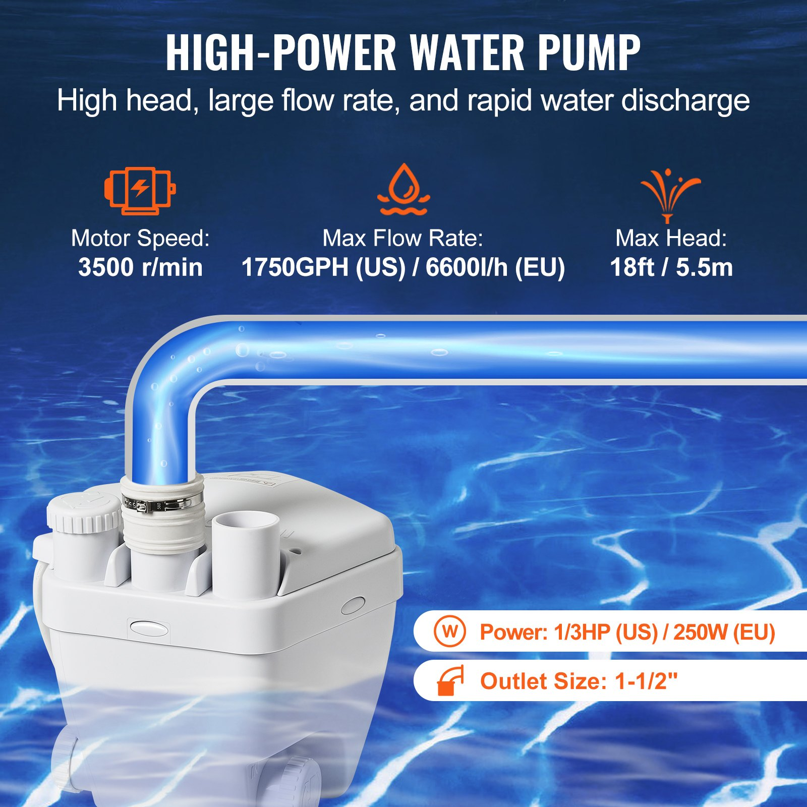 Bomba de desagüe para fregadero, 1/3 HP, 120 voltios | VEVOR