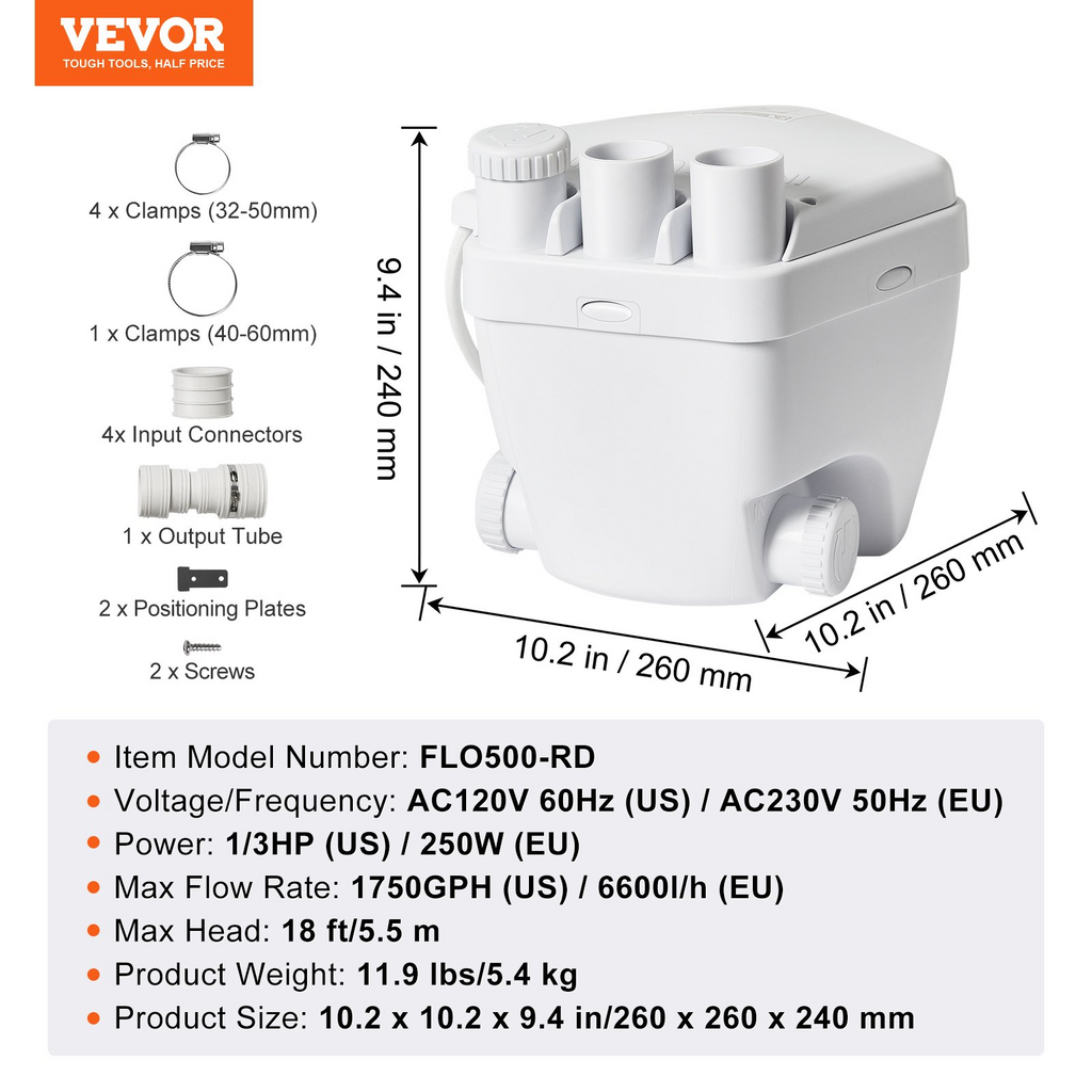 Bomba de desagüe para fregadero, 1/3 HP, 120 voltios | VEVOR