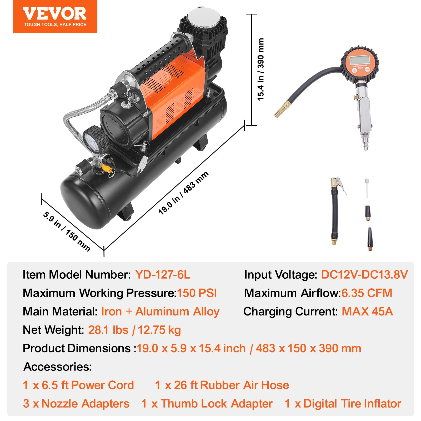 Compresor de aire de 12 V de alta resistencia con kit | VEVOR