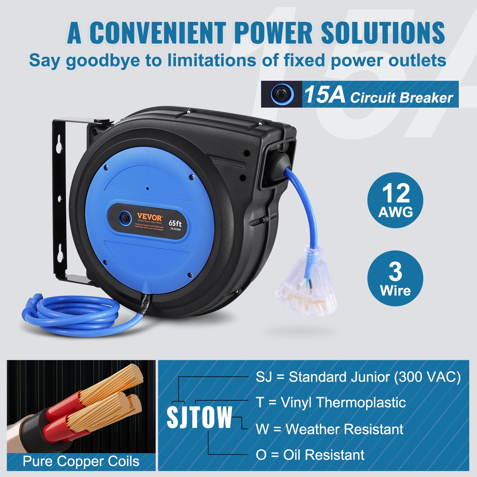 Carrete de cable de extensión retráctil | VEVOR