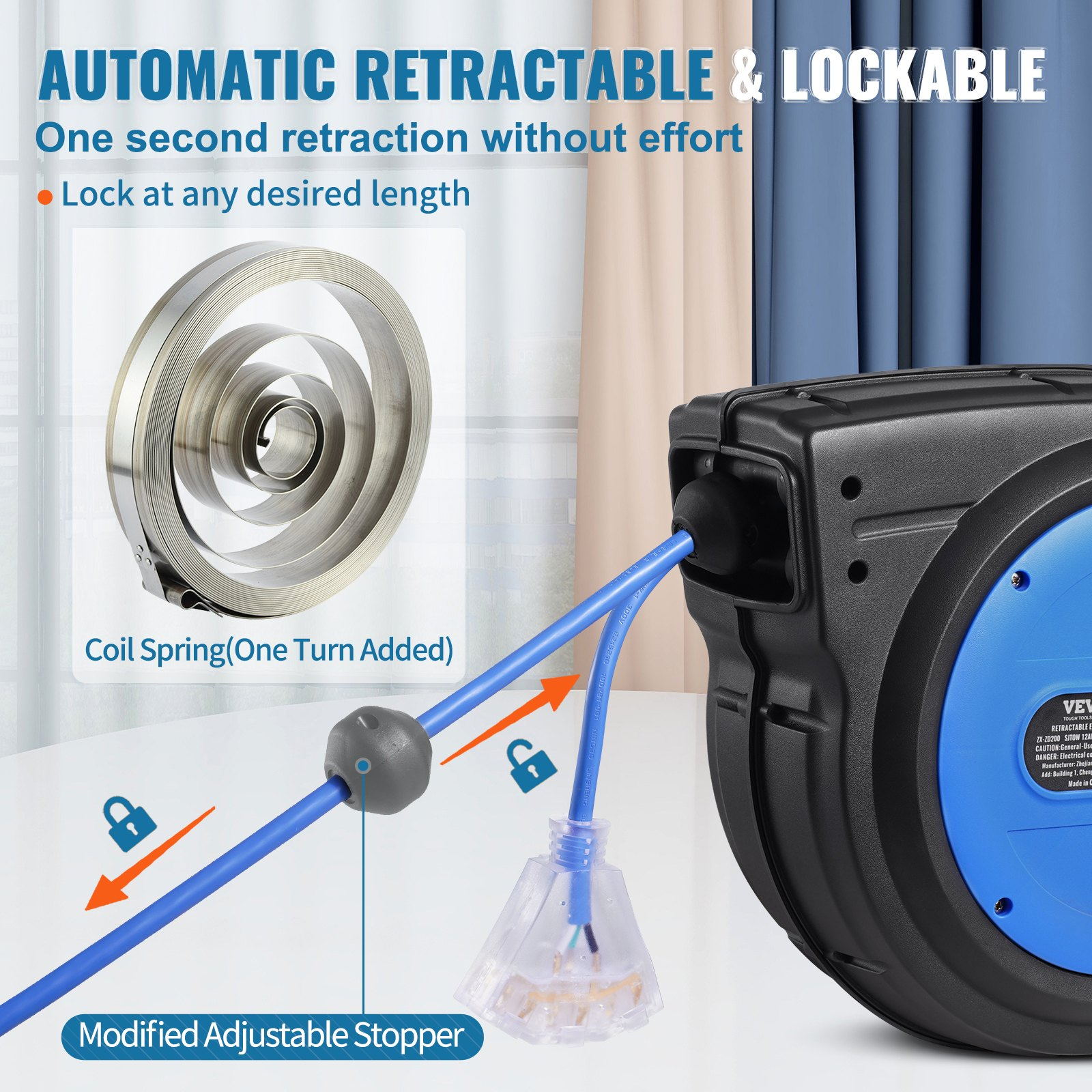 Carrete de cable de extensión retráctil | VEVOR
