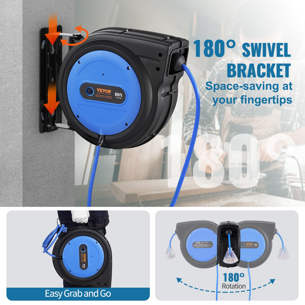 Carrete de cable de extensión retráctil SSSJXQ80FT | VEVOR