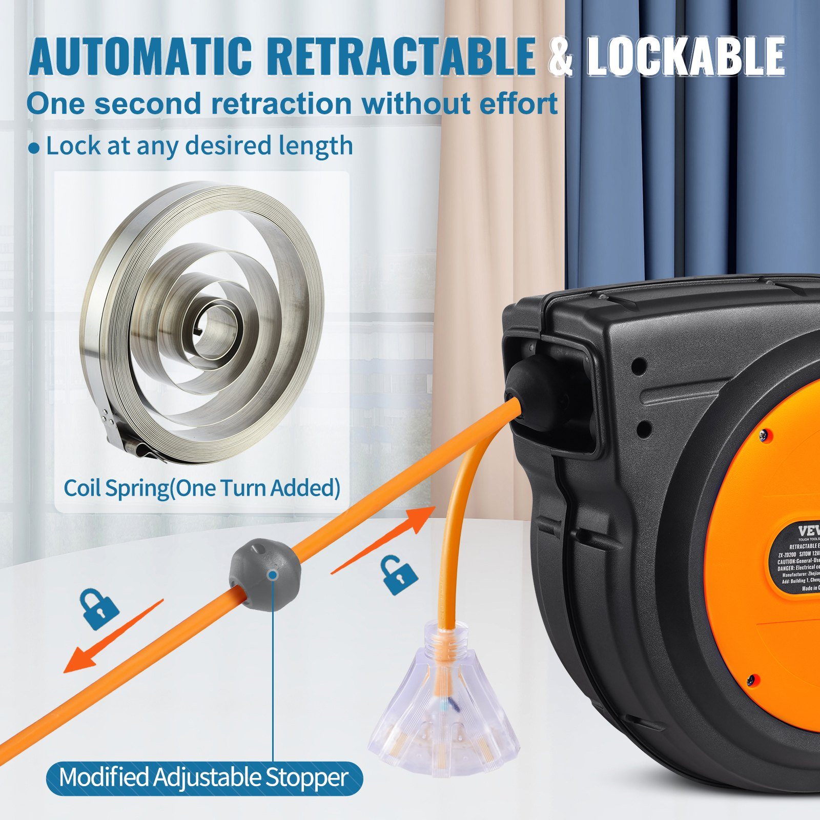 Carrete de cable de extensión retráctil SSSJXQ80FT | VEVOR