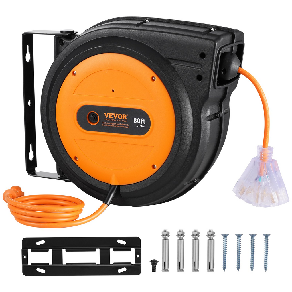 Carrete de cable de extensión retráctil SSSJXQ80FT | VEVOR