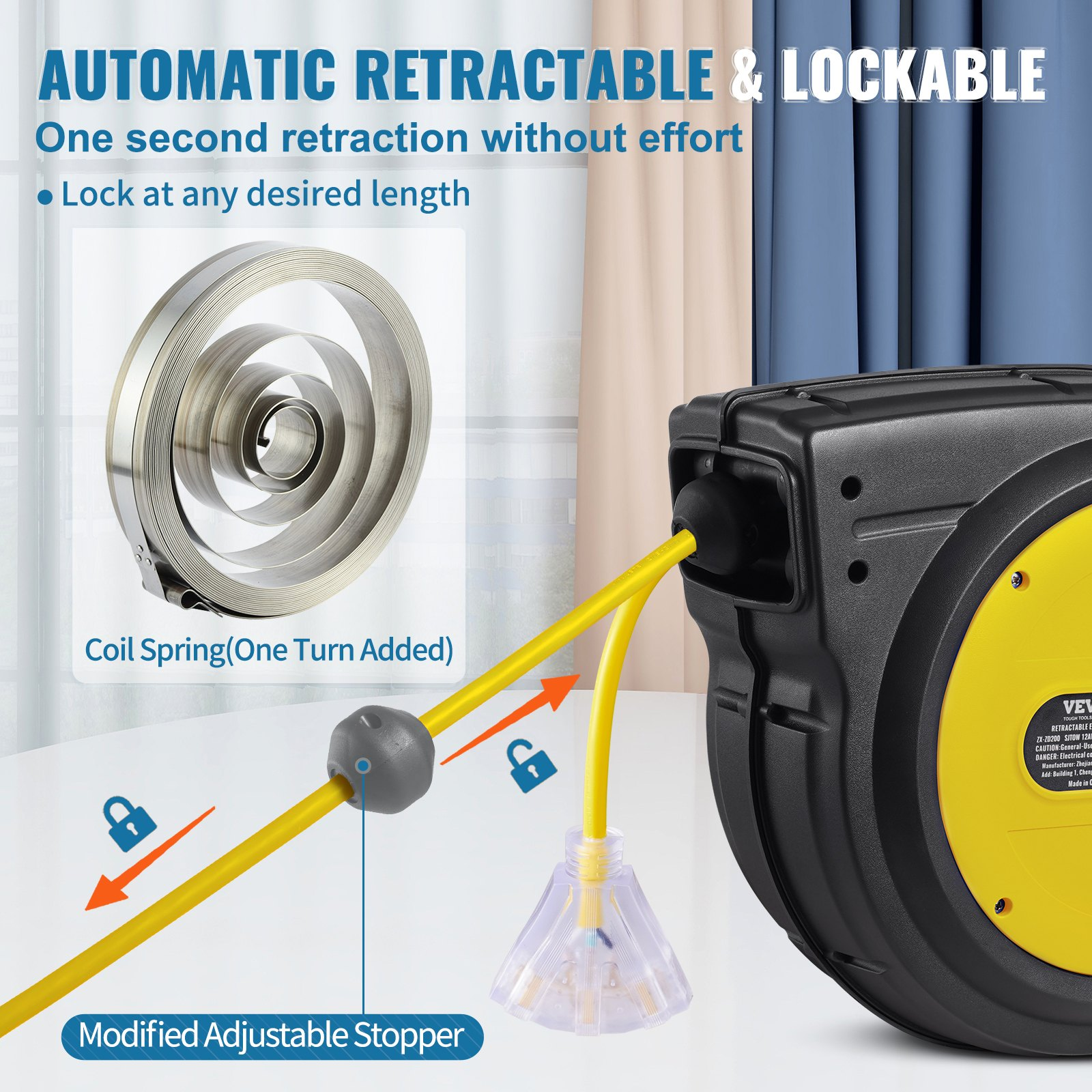 Carrete de cable de extensión retráctil SSSJXQ80FT | VEVOR