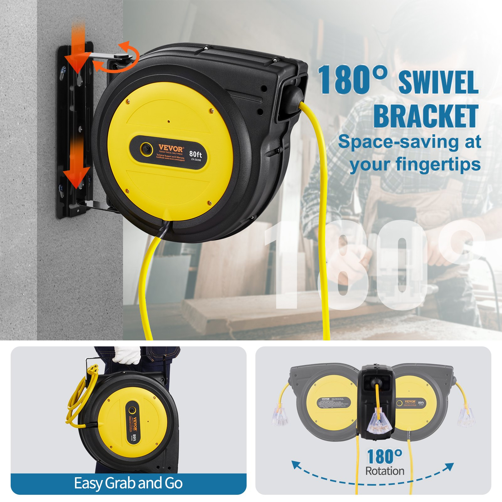 Carrete de cable de extensión retráctil SSSJXQ80FT | VEVOR