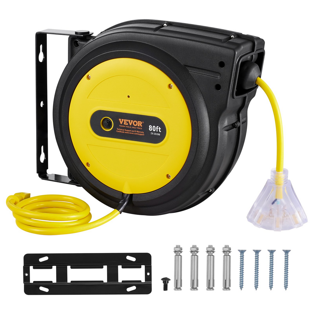 Carrete de cable de extensión retráctil SSSJXQ80FT | VEVOR