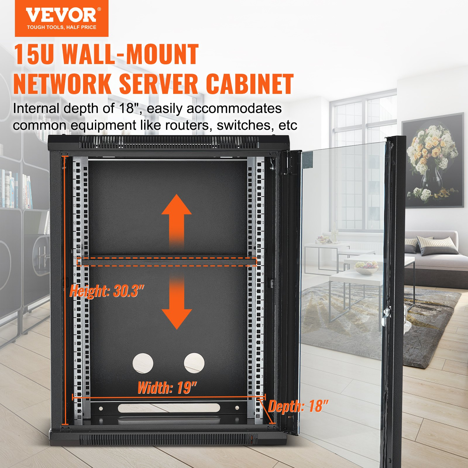 Gabinete de red de montaje en pared 15U | VEVOR