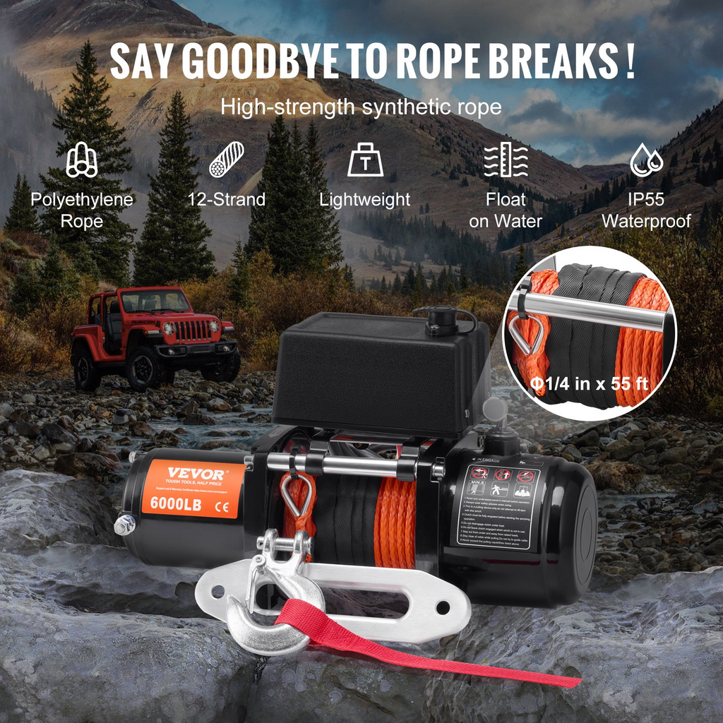 Electric Winch, 6000 lb | VEVOR