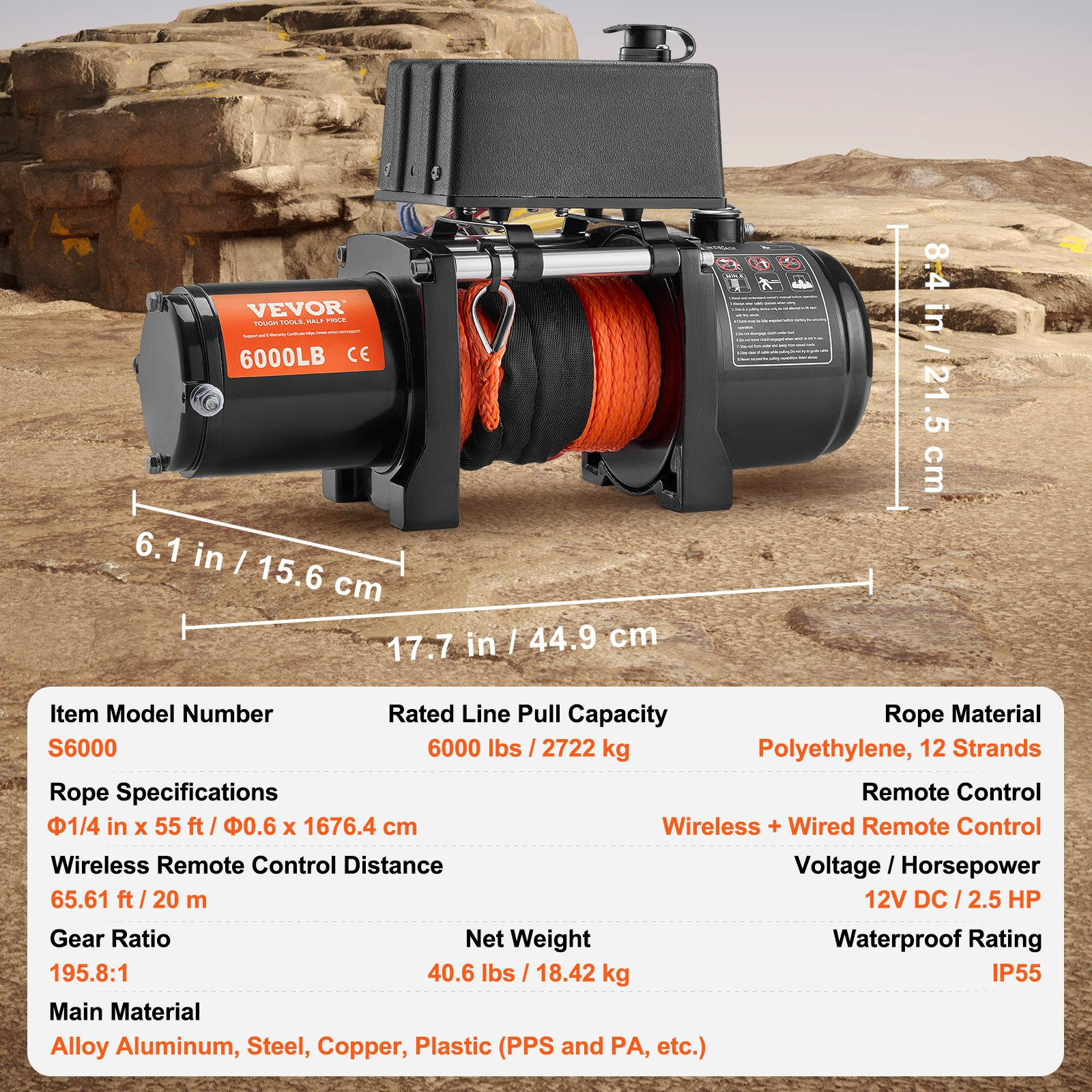 Electric Winch, 6000 lb | VEVOR