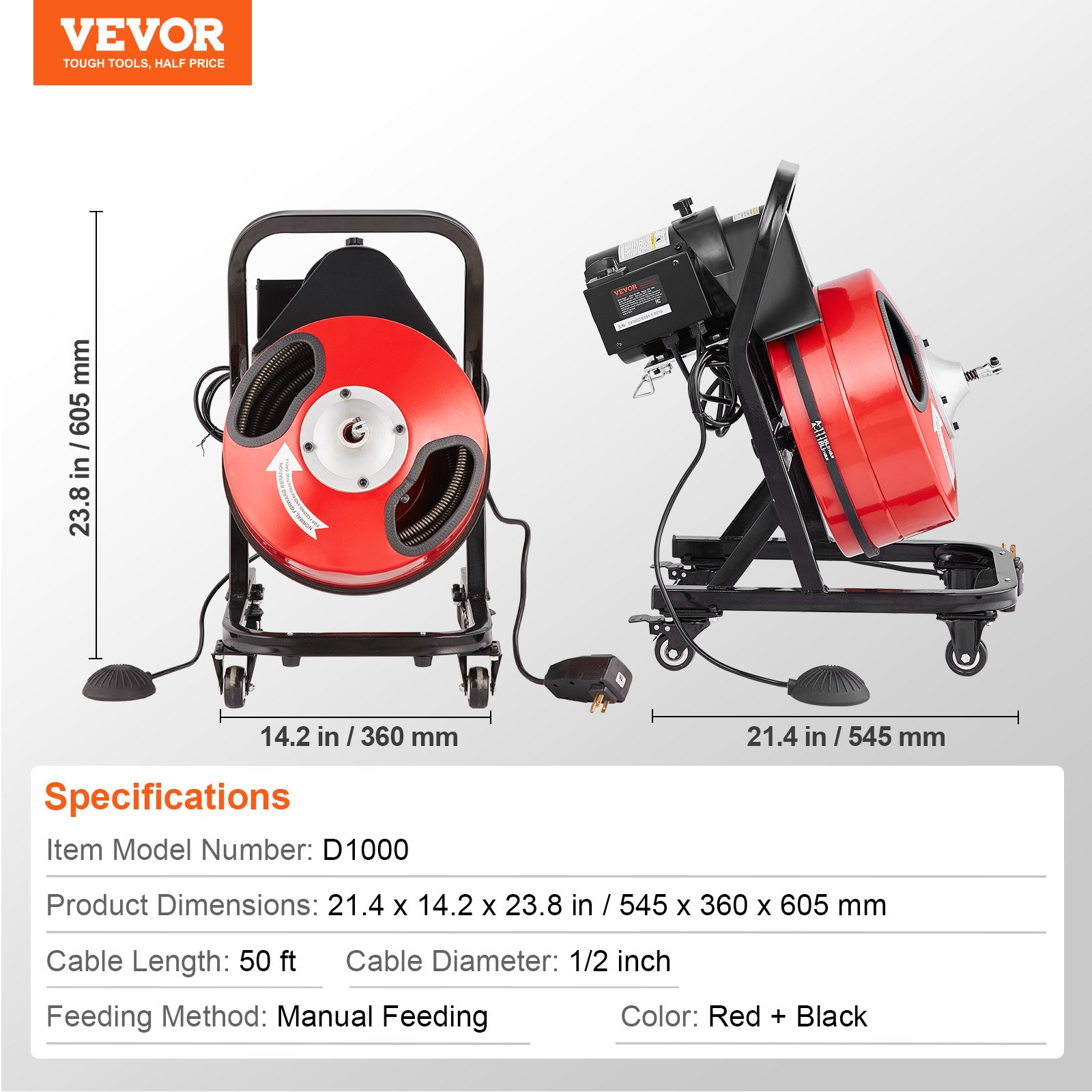 Máquina desatascadora de 50 pies x 1/2 pulgada SDJJKLSGDS | VEVOR