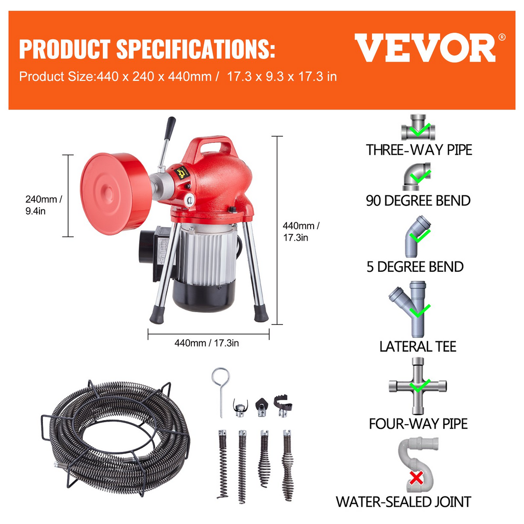 Desatascador de desagües de 20 m x 1, 6 cm | VEVOR