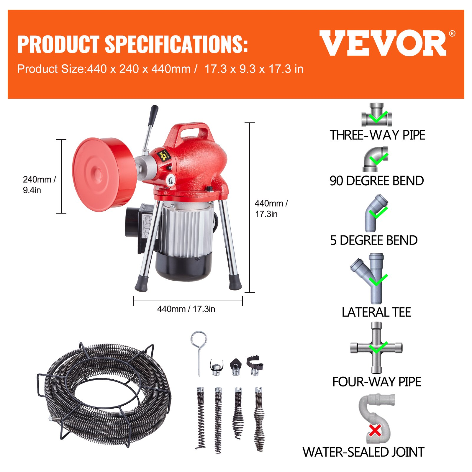 Desatascador de desagües de 20 m x 1, 6 cm | VEVOR
