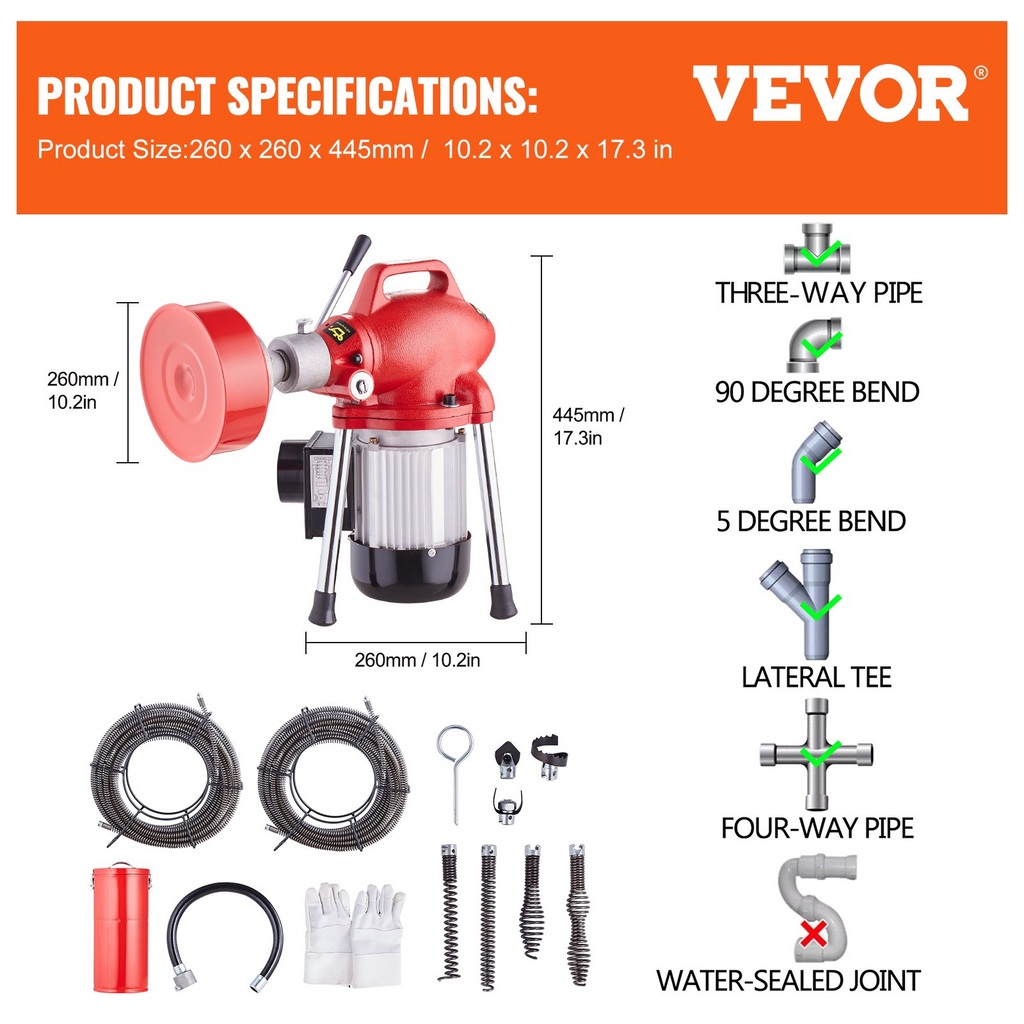 Máquina desatascadora eléctrica de 370 W con cable | VEVOR