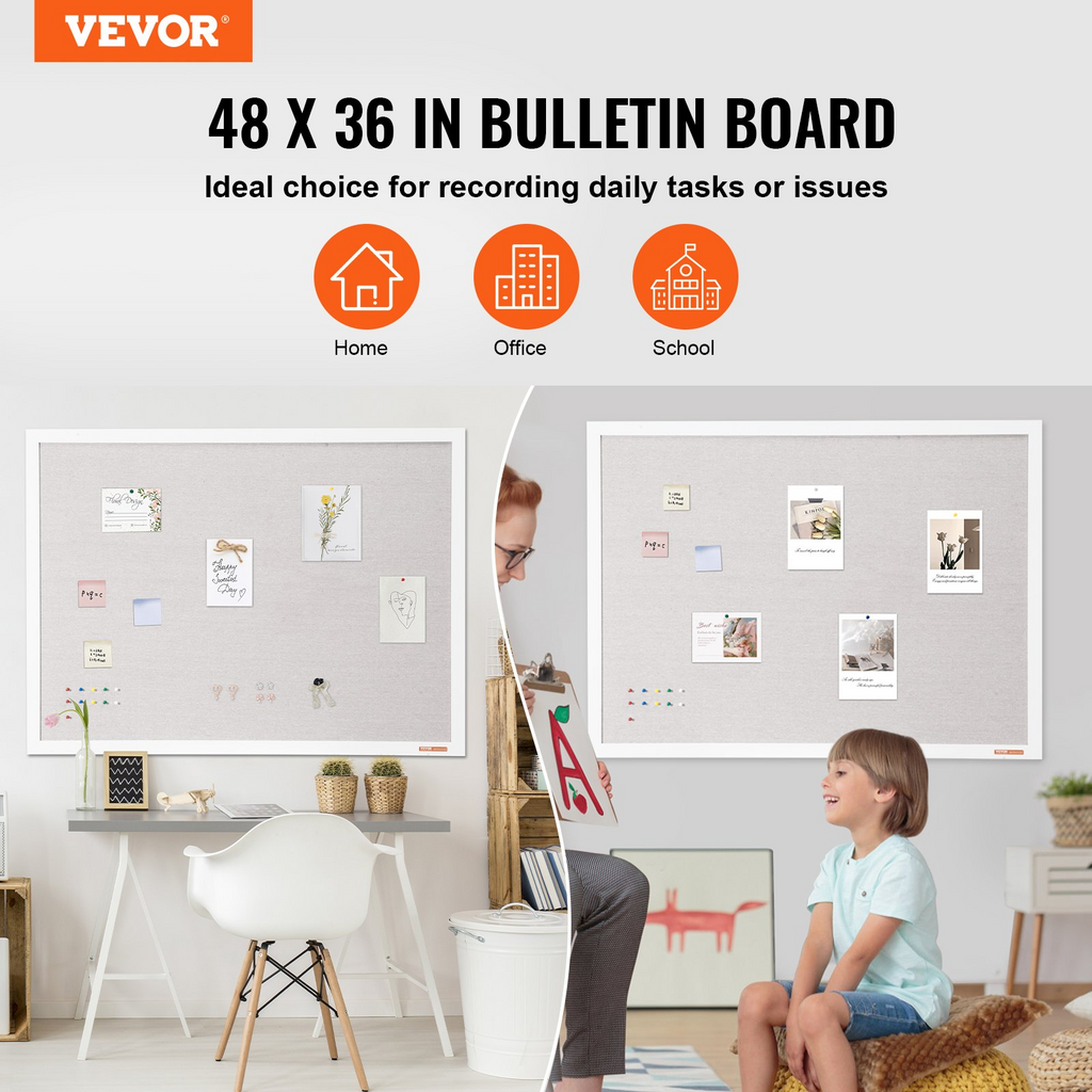 Tablero de corcho blanco de 122 x 91 cm con superficie | VEVOR
