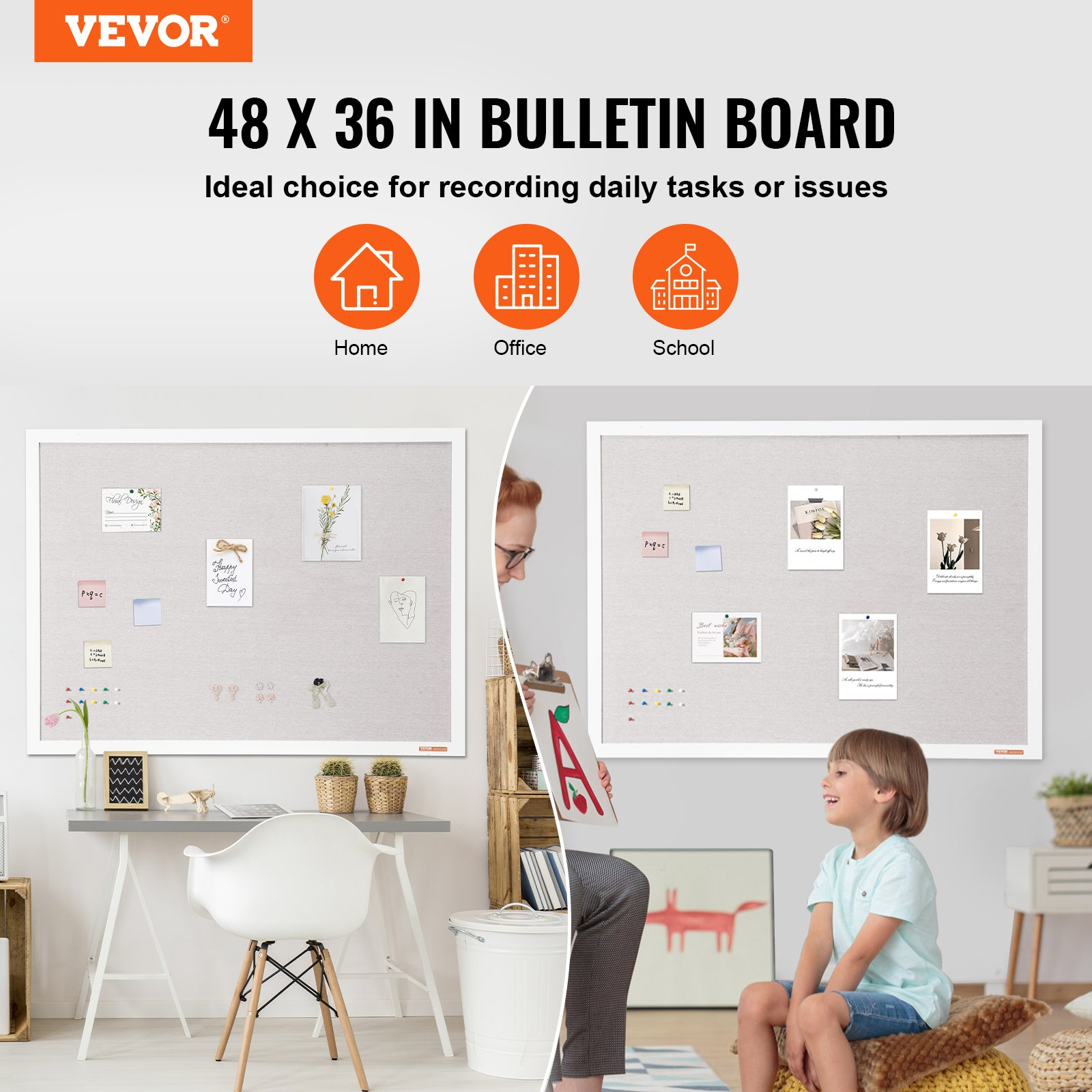 Tablero de corcho blanco de 122 x 91 cm con superficie | VEVOR