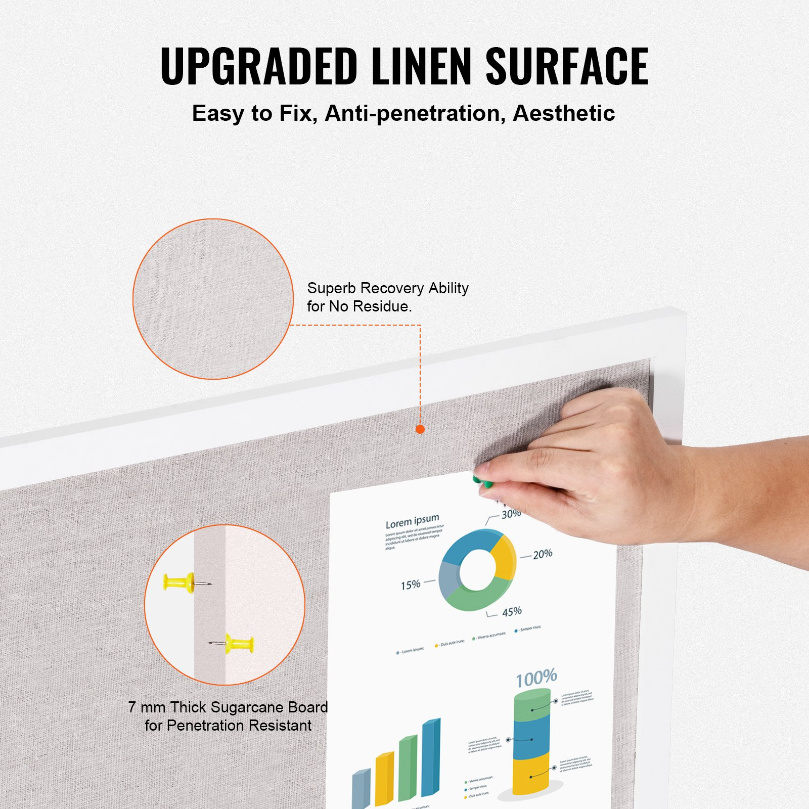 Tablero de corcho blanco de 122 x 91 cm con superficie | VEVOR