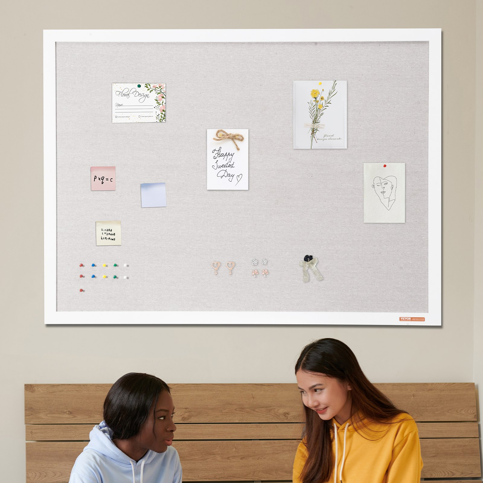 Tablero de corcho blanco de 122 x 91 cm con superficie | VEVOR