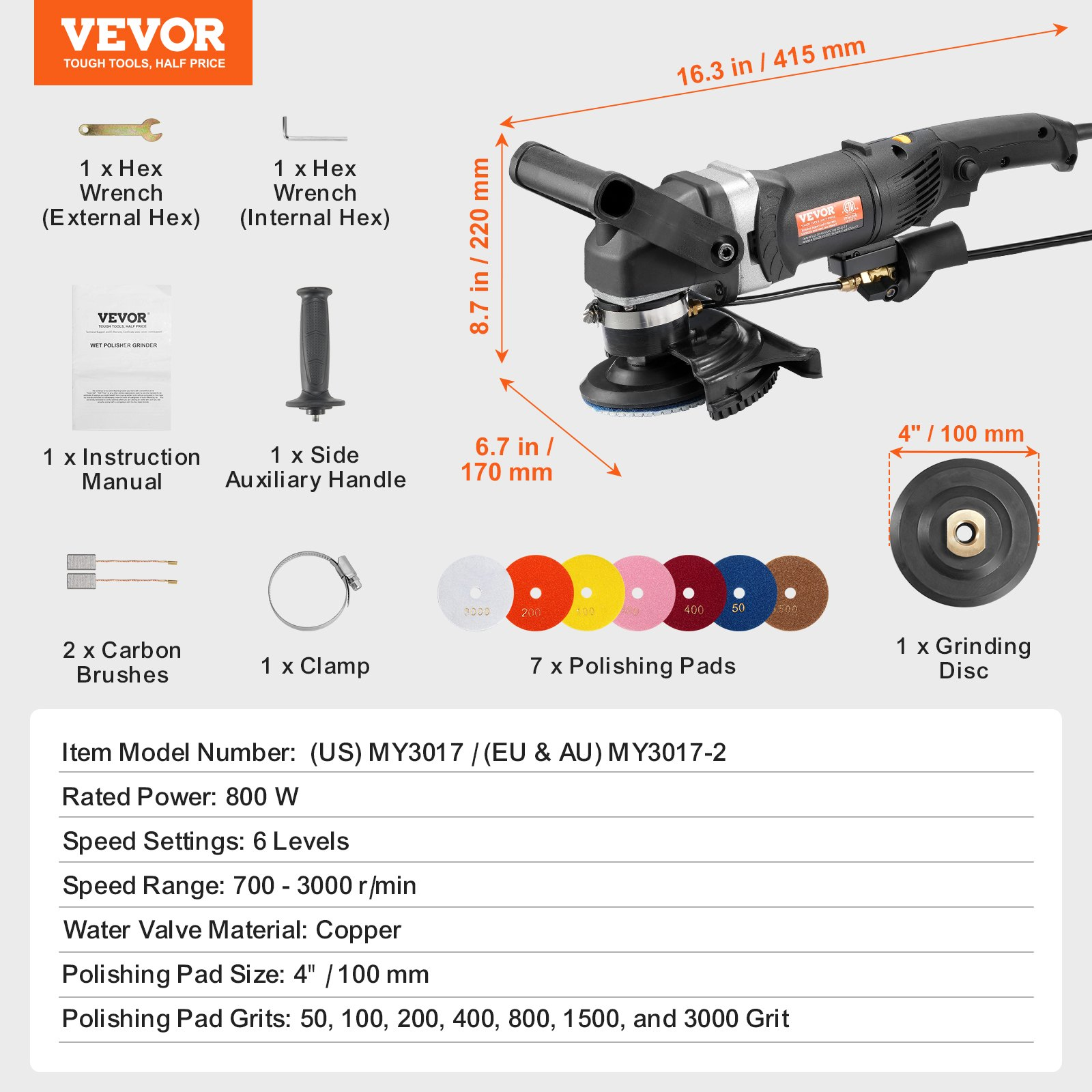 Pulidora húmeda de 800 W | VEVOR