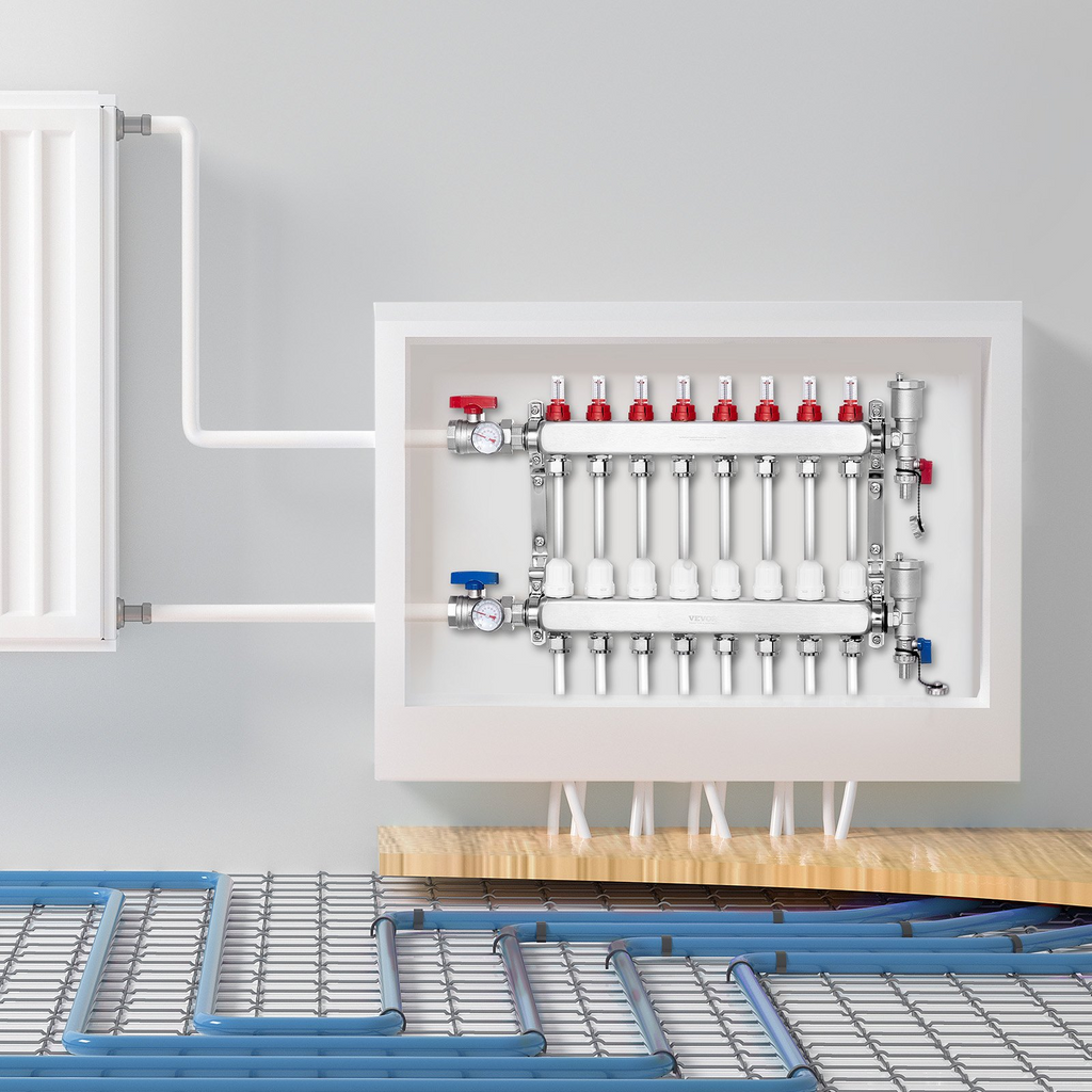 Colector de calefacción radiante de 8 ramales | VEVOR