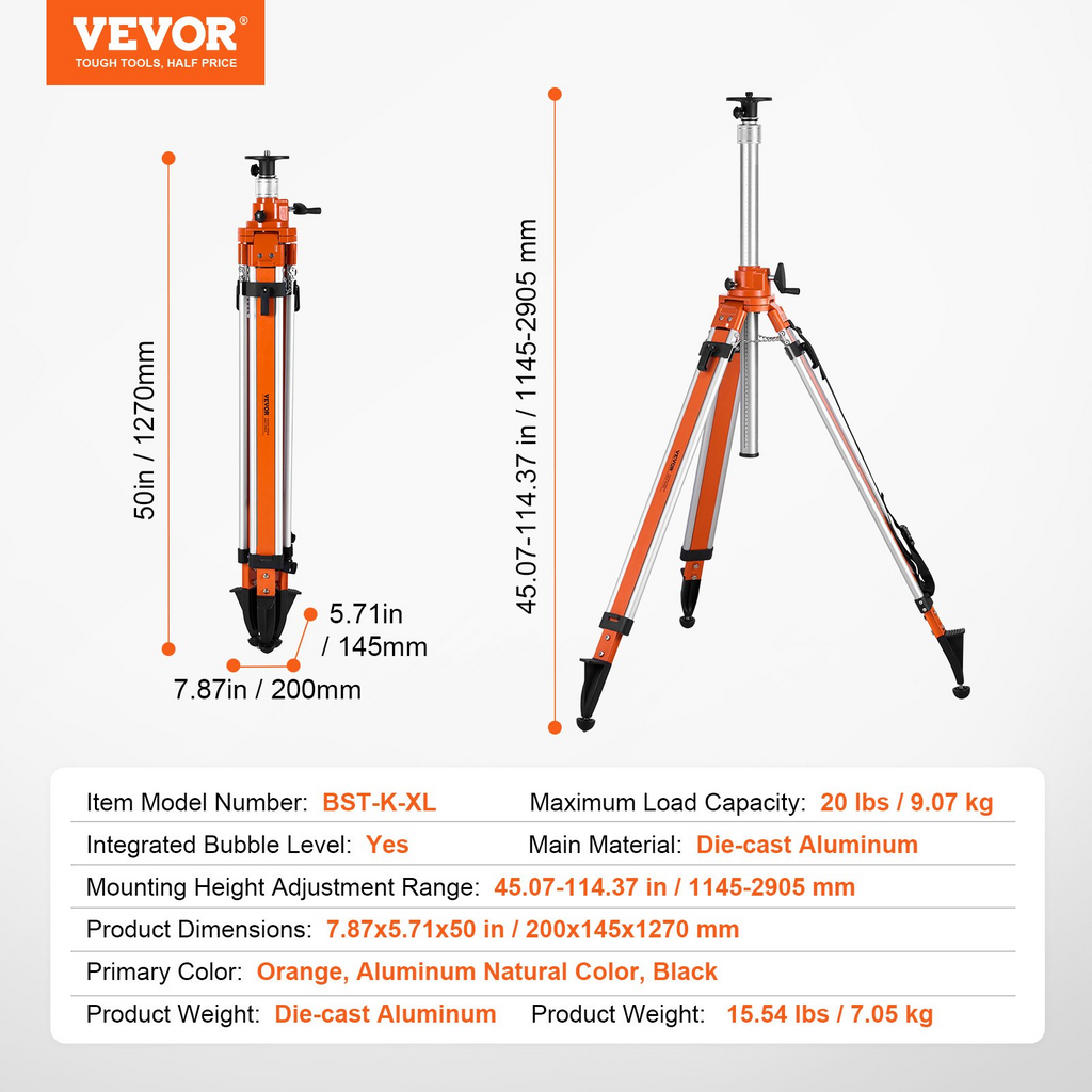 Trípode para nivel láser, montaje con rosca de 5/8"-11 | VEVOR