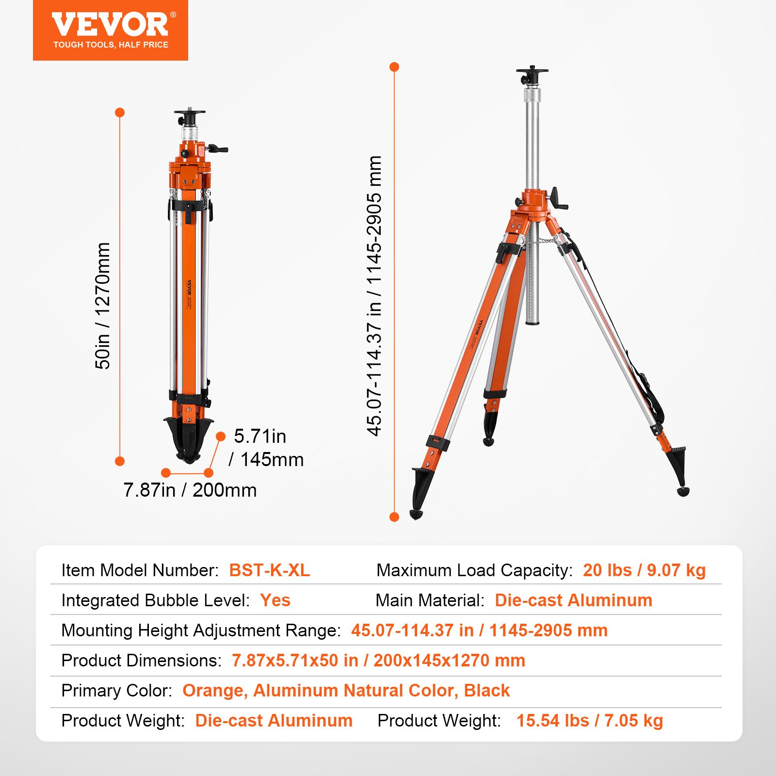 Trípode para nivel láser, montaje con rosca de 5/8"-11 | VEVOR
