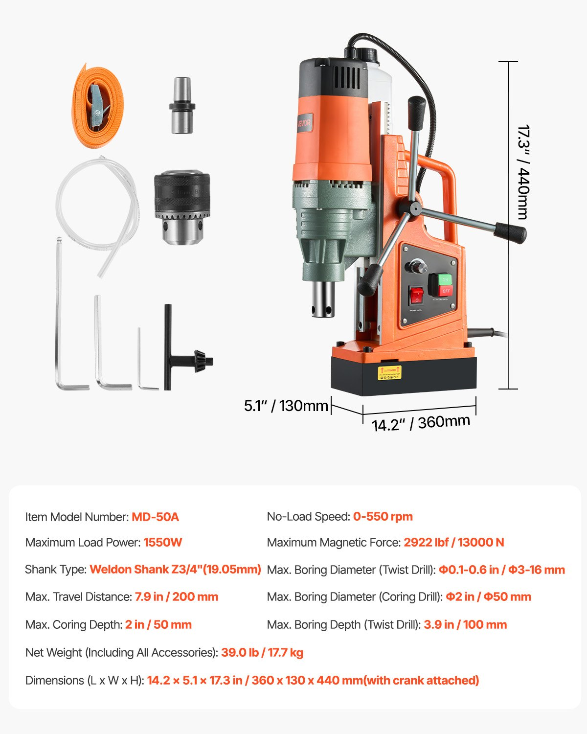 Taladro magnético, motor de 1550 W | VEVOR