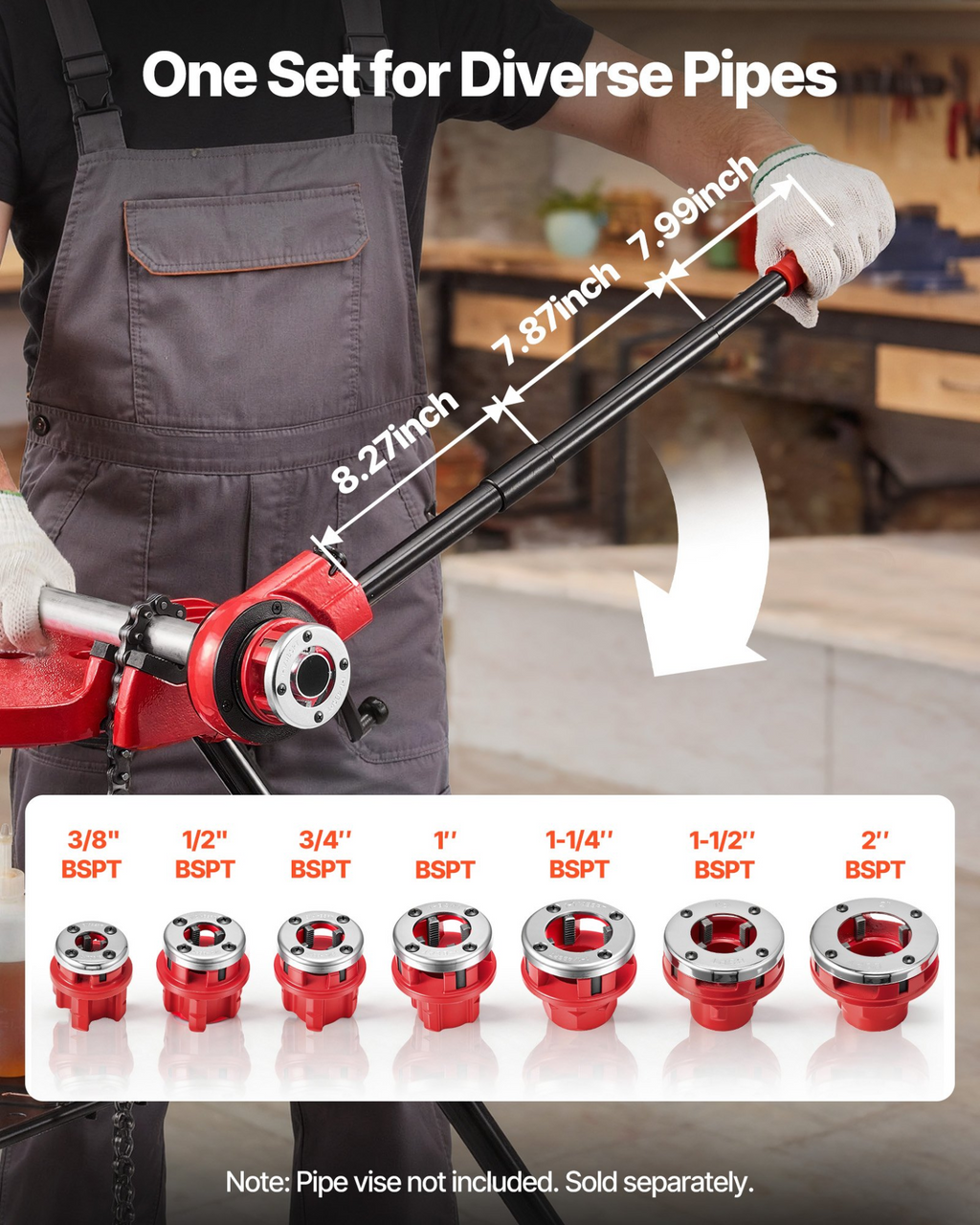 Kit de roscado de tuberías con trinquete con 7 matrices | VEVOR