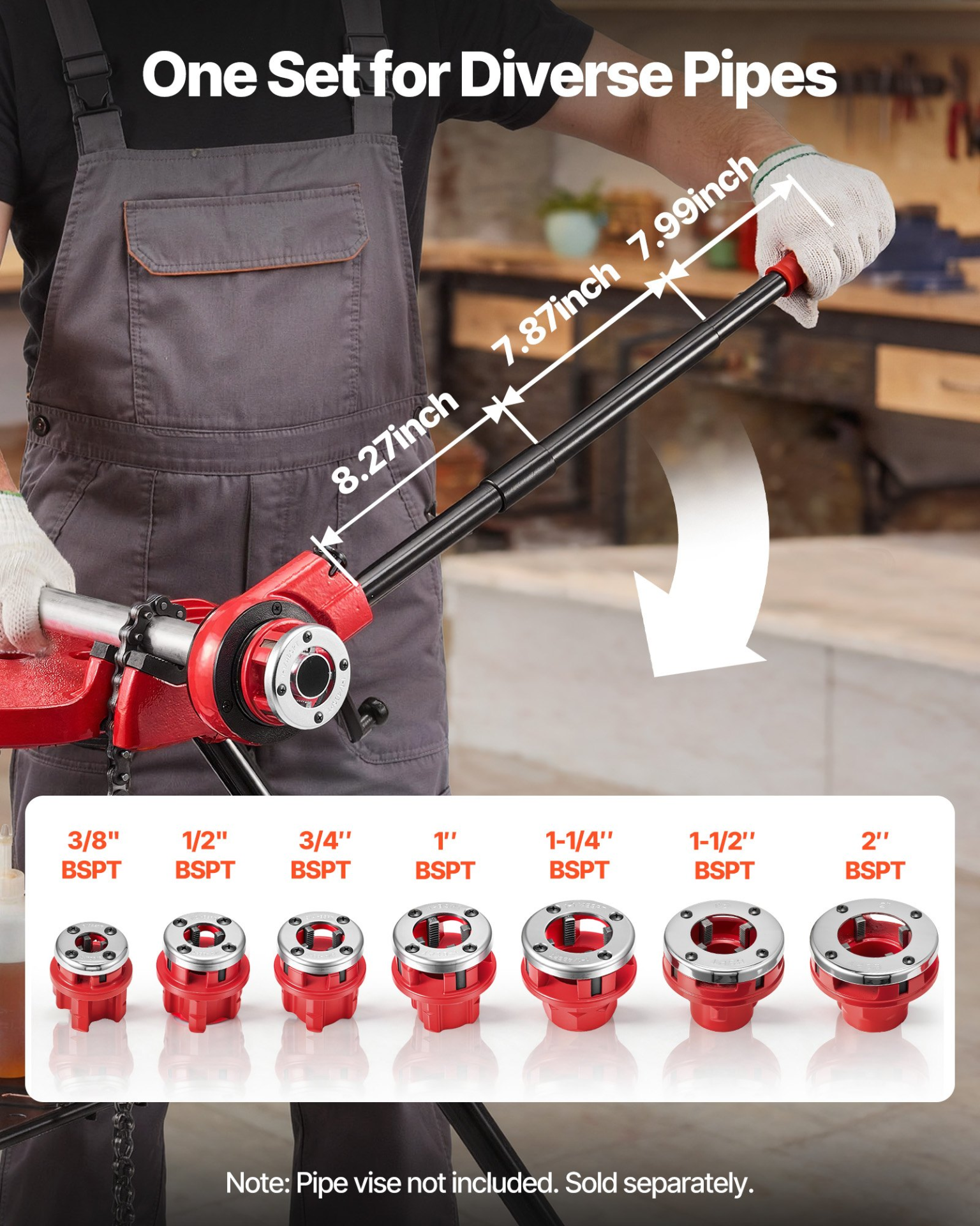 Kit de roscado de tuberías con trinquete con 7 matrices | VEVOR