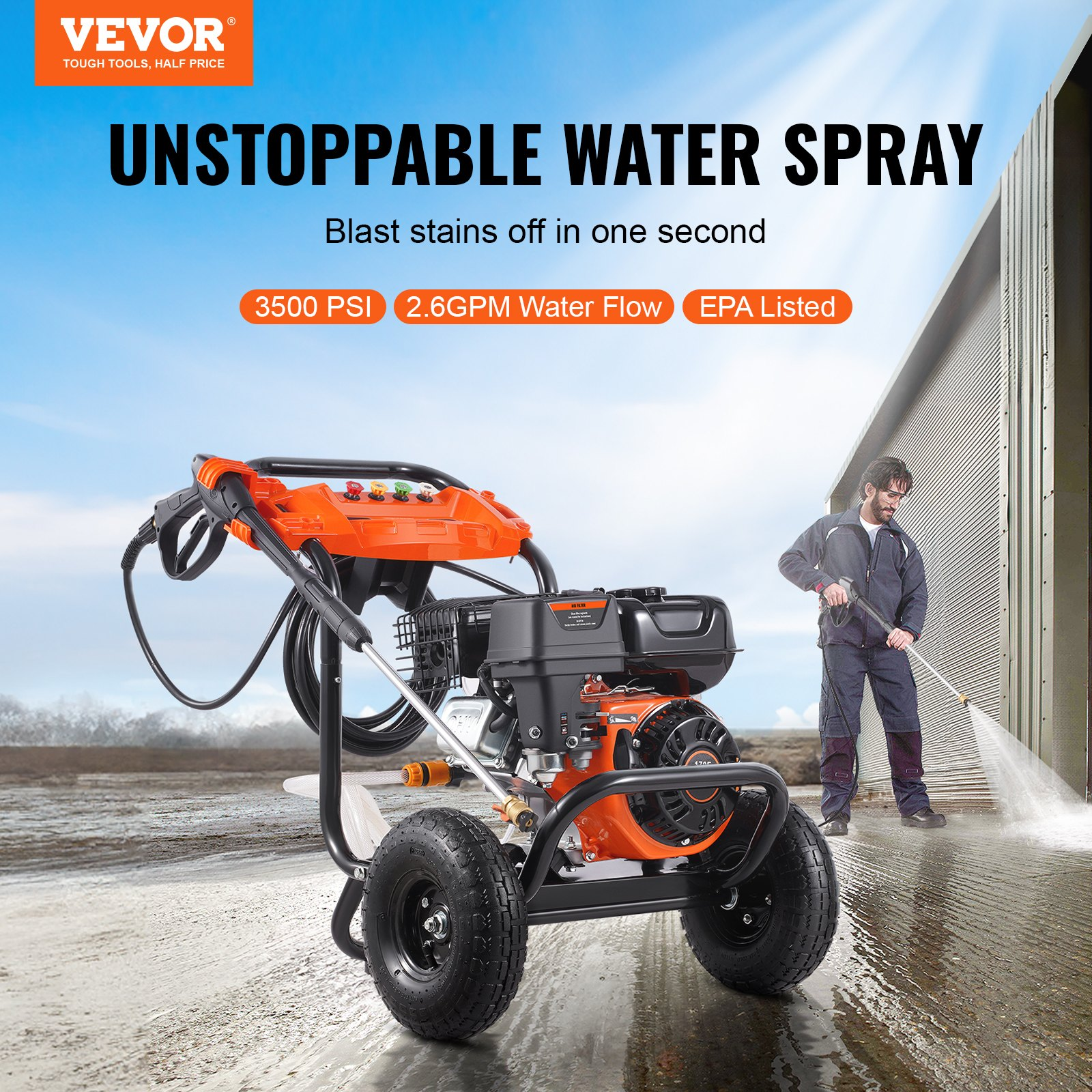 Hidrolavadora, 3500 PSI, 2.6 GPM, juego de 5 boquillas | VEVOR