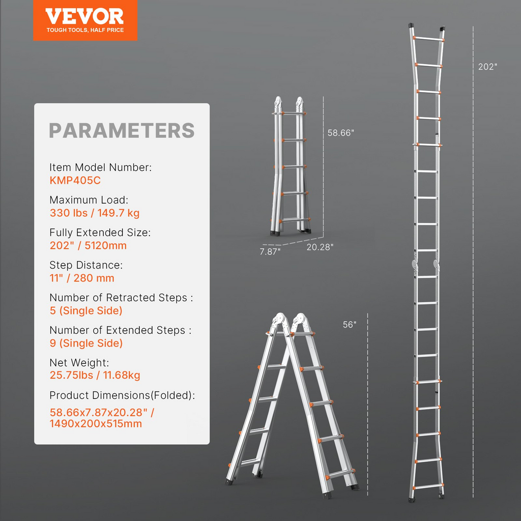Escalera telescópica tipo A, 5, 2 m (17 pies)