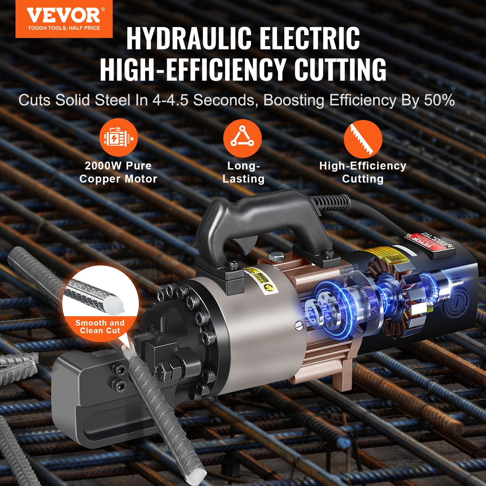 Cortadora de varillas hidráulica eléctrica, 1,1 pulgadas | VEVOR