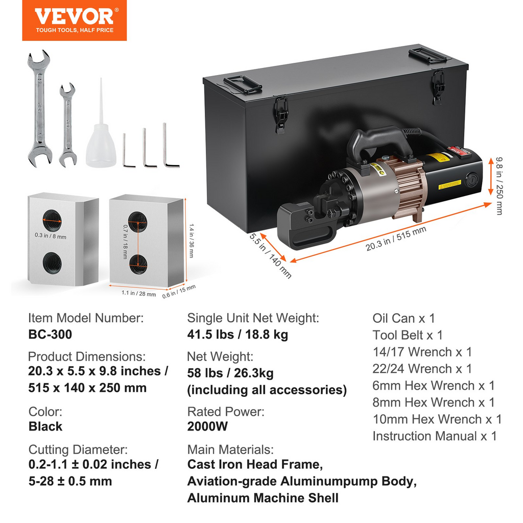 Cortadora de varillas hidráulica eléctrica, 1,1 pulgadas | VEVOR