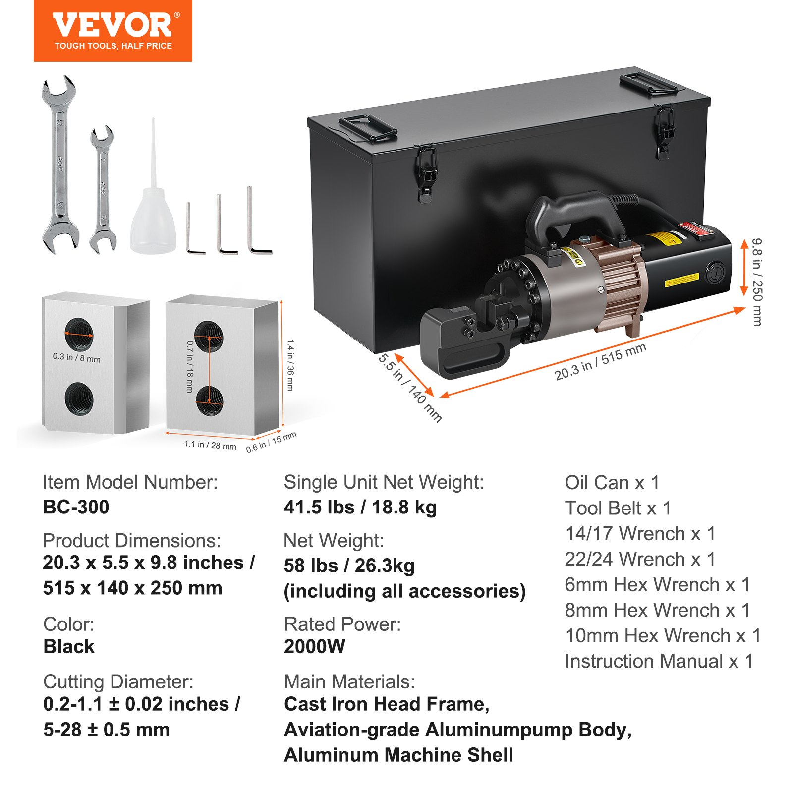 Cortadora de varillas hidráulica eléctrica, 1,1 pulgadas | VEVOR