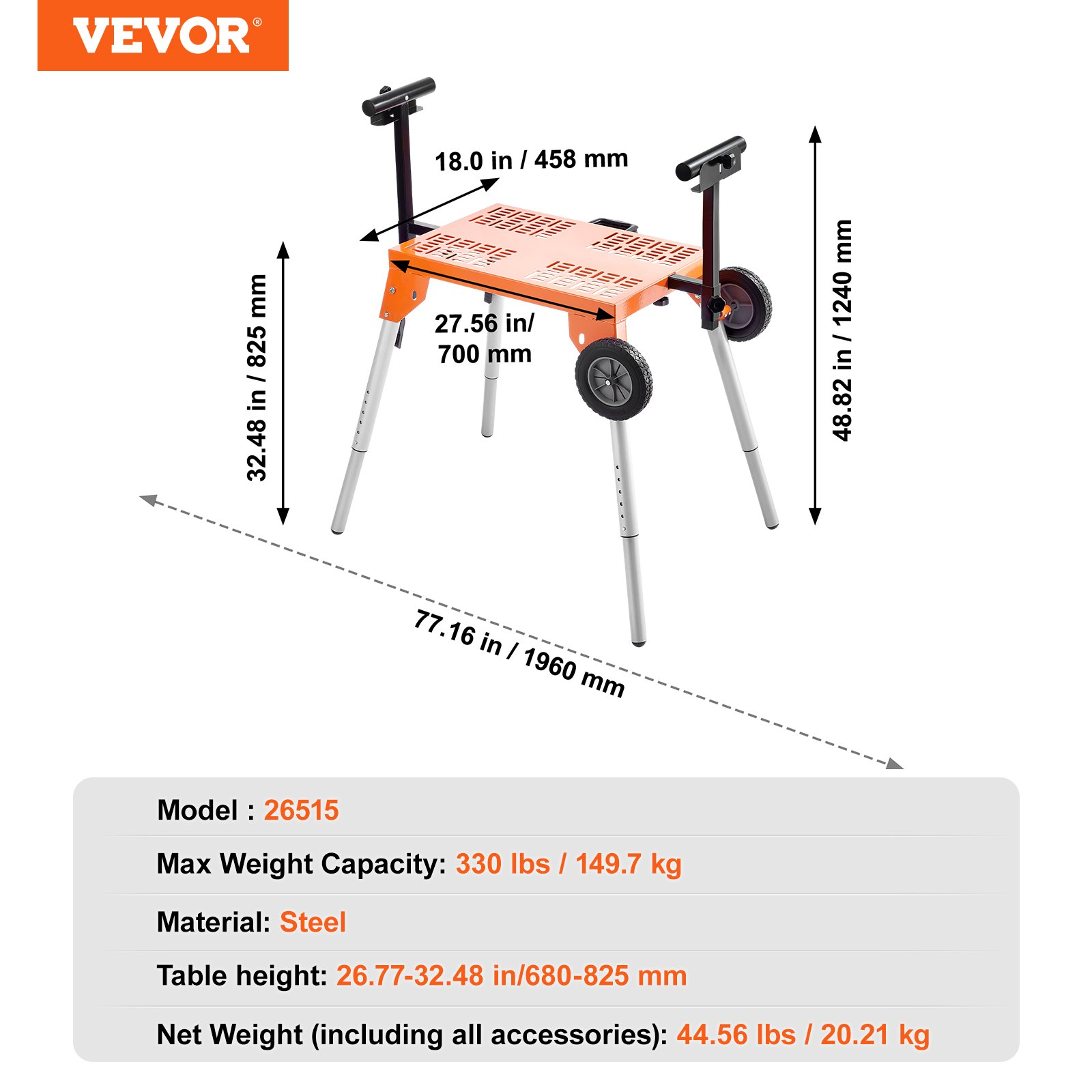 Soporte para sierra ingletadora con mesa y ruedas | VEVOR