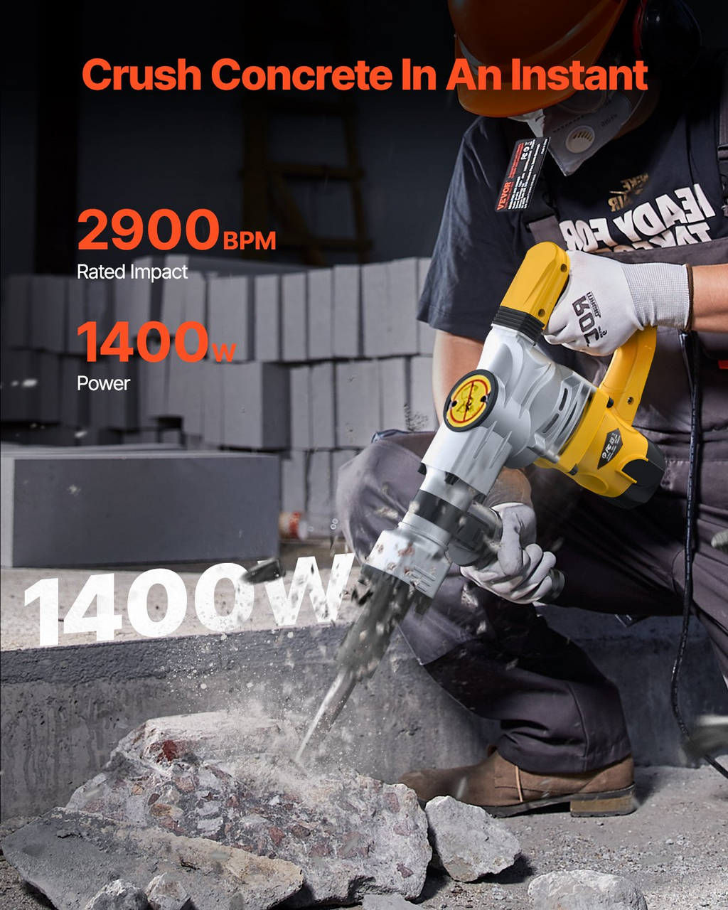Martillo neumático de demolición, 1400 W, 2900 BPM | VEVOR