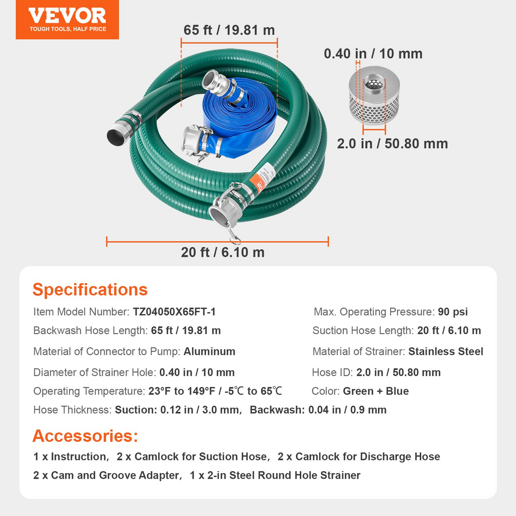 Kit de manguera de succión para bomba de agua | VEVOR