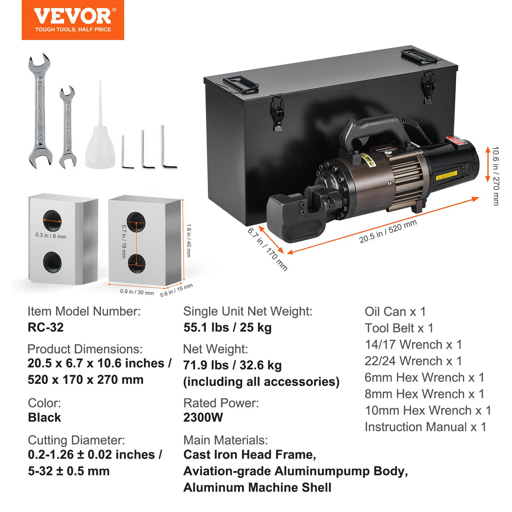 Cortadora de varillas hidráulica eléctrica, 1,26 pulgadas | VEVOR