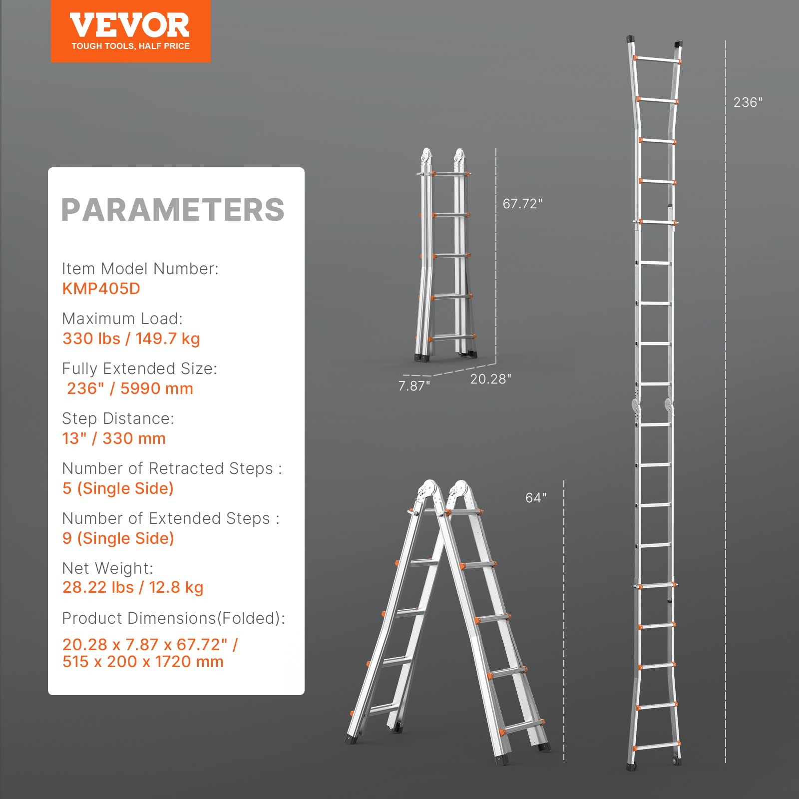 Escalera telescópica tipo A, 6 metros (20 pies)