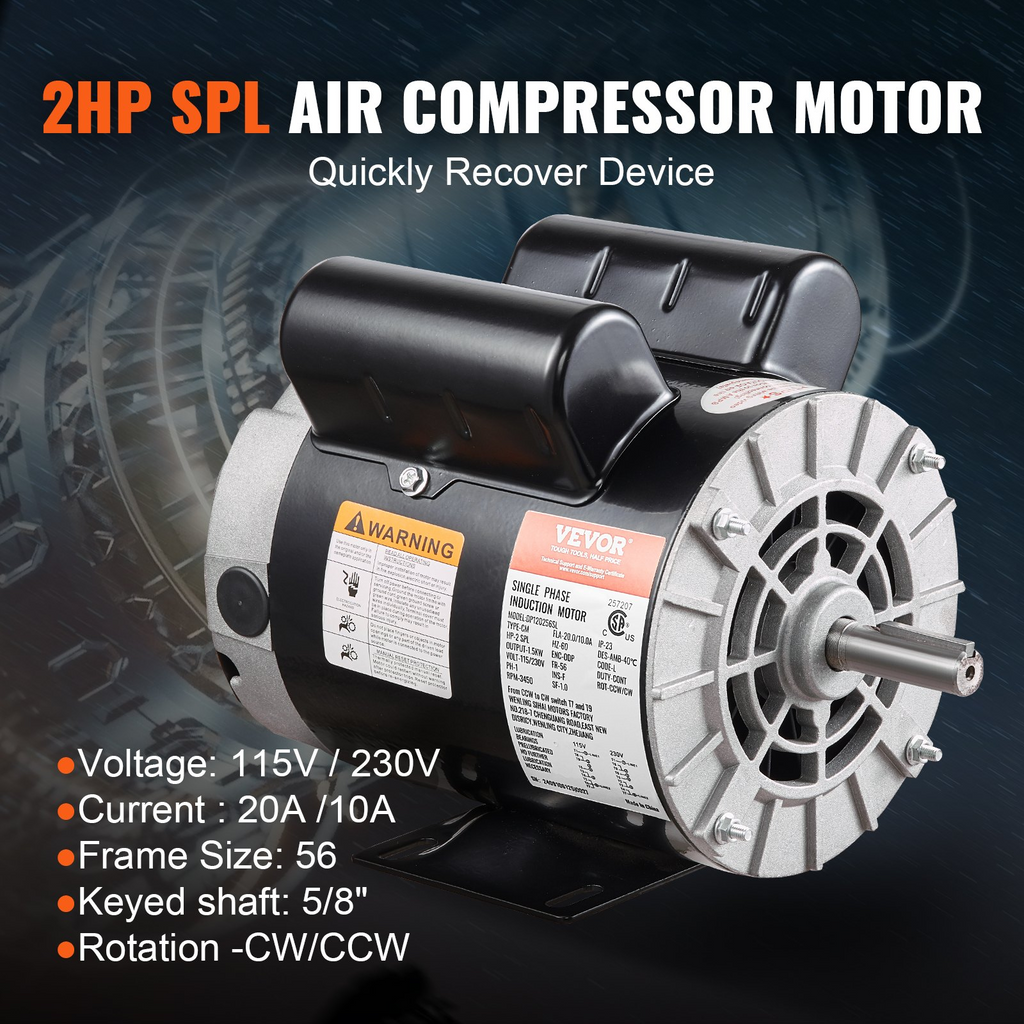 Motor eléctrico para compresor de aire 2HP SPL | VEVOR