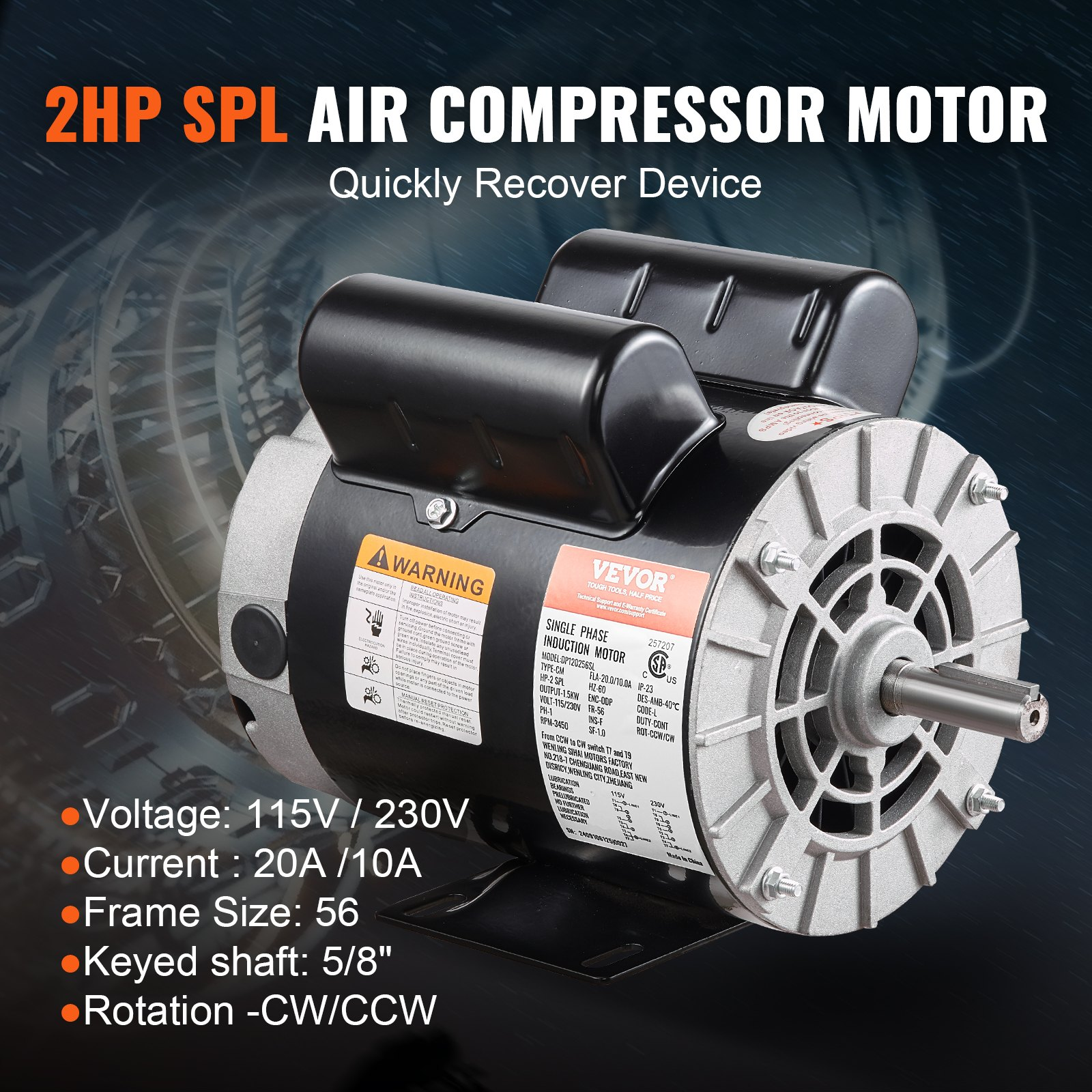 Motor eléctrico para compresor de aire 2HP SPL | VEVOR
