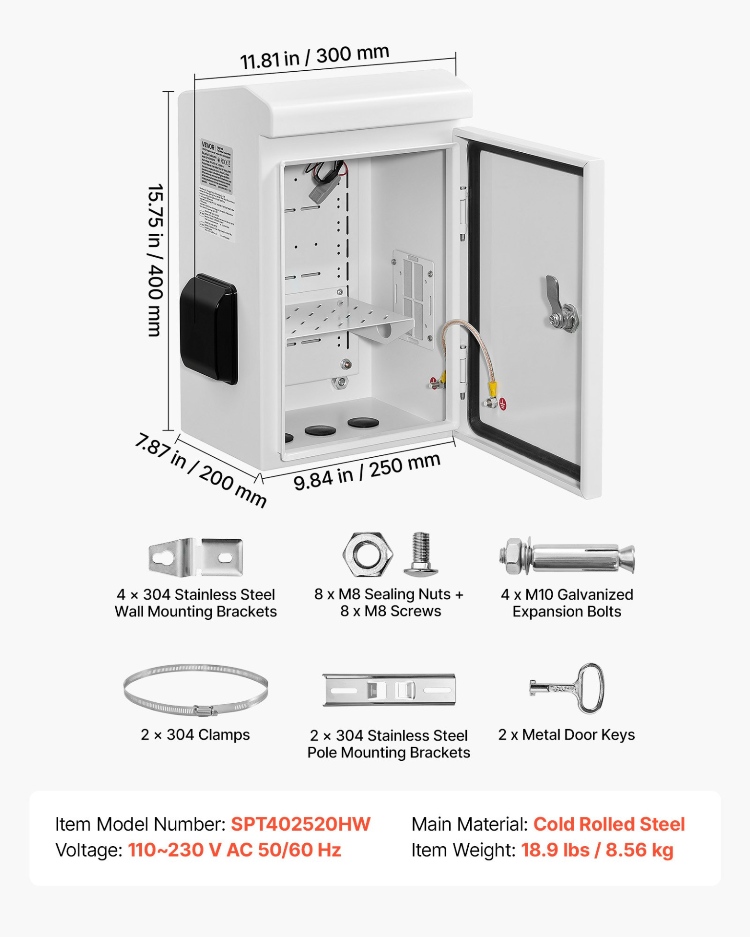 Caja eléctrica exterior, carcasa abatible impermeable IP65 | VEVOR
