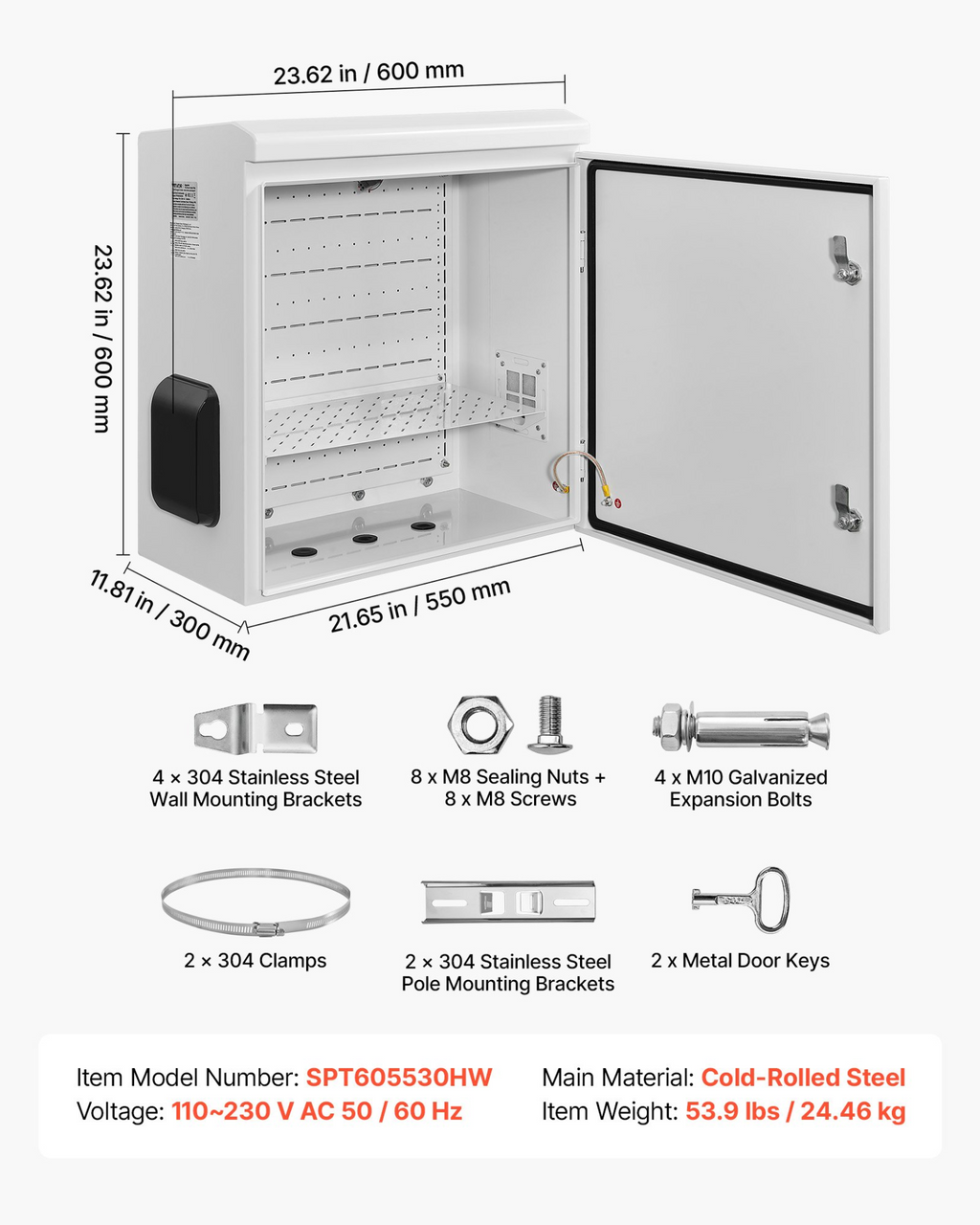 Caja eléctrica exterior, carcasa abatible impermeable IP65 TGDQX24241 | VEVOR