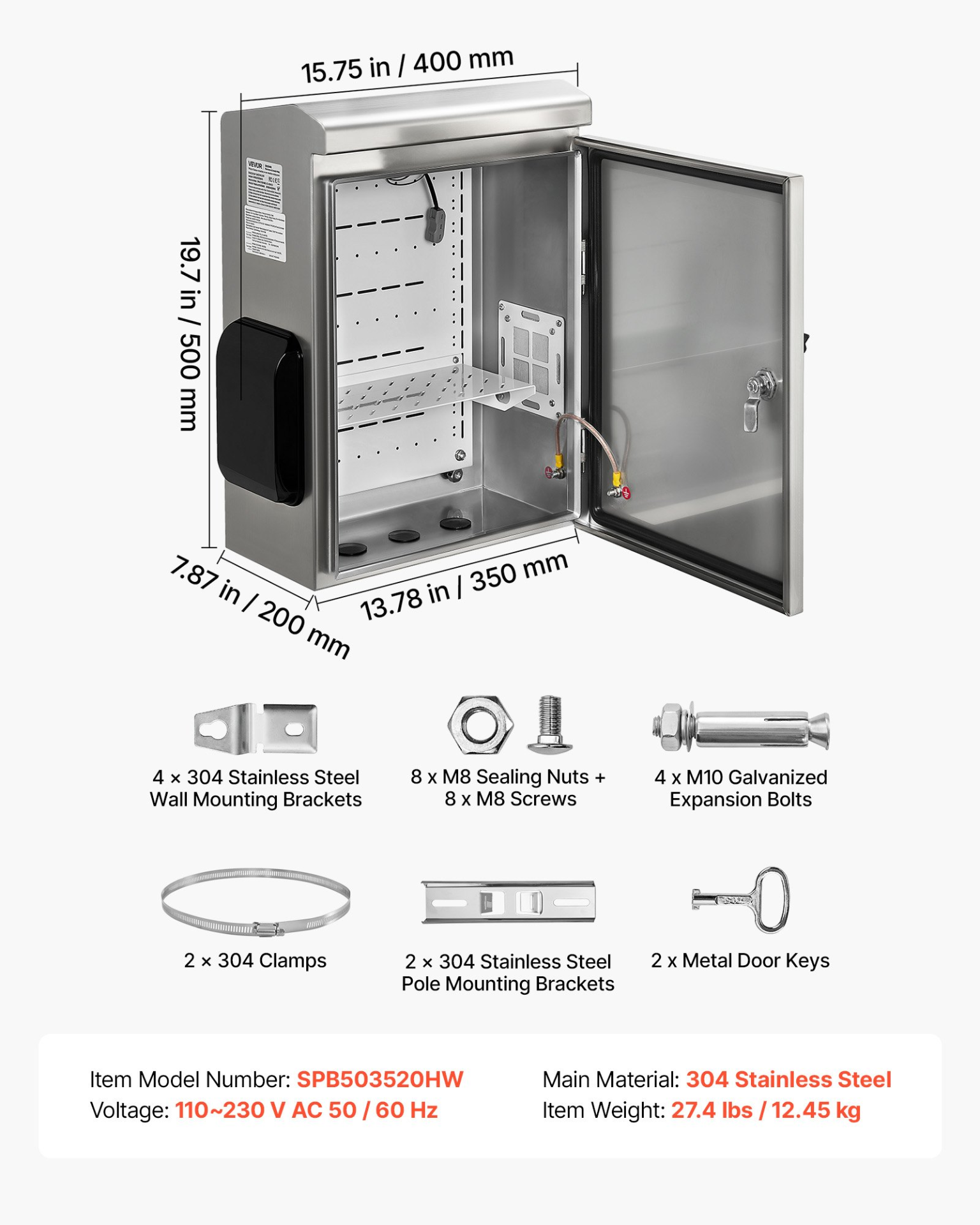 Caja eléctrica exterior, 20 x 16 x 8 pulgadas | VEVOR