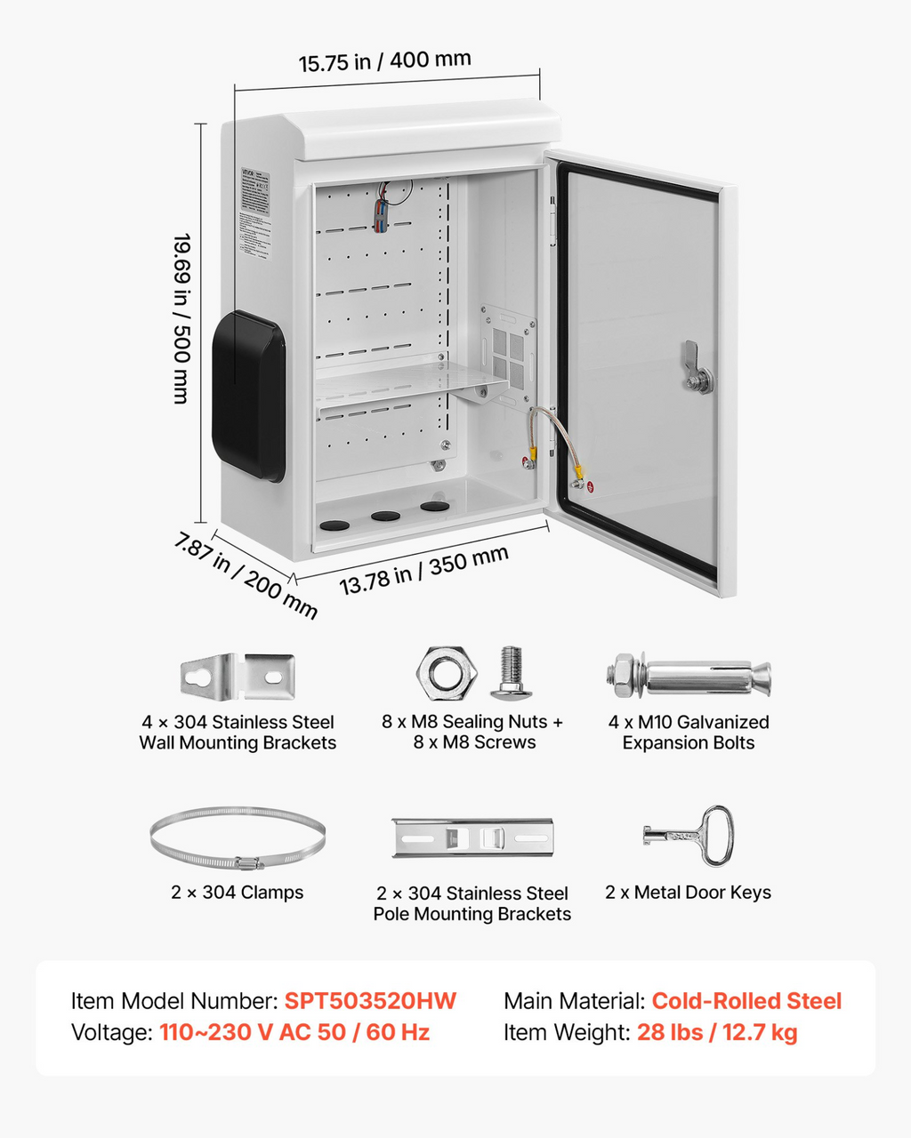 Caja eléctrica exterior, carcasa abatible impermeable IP65 TGDQX20168 | VEVOR