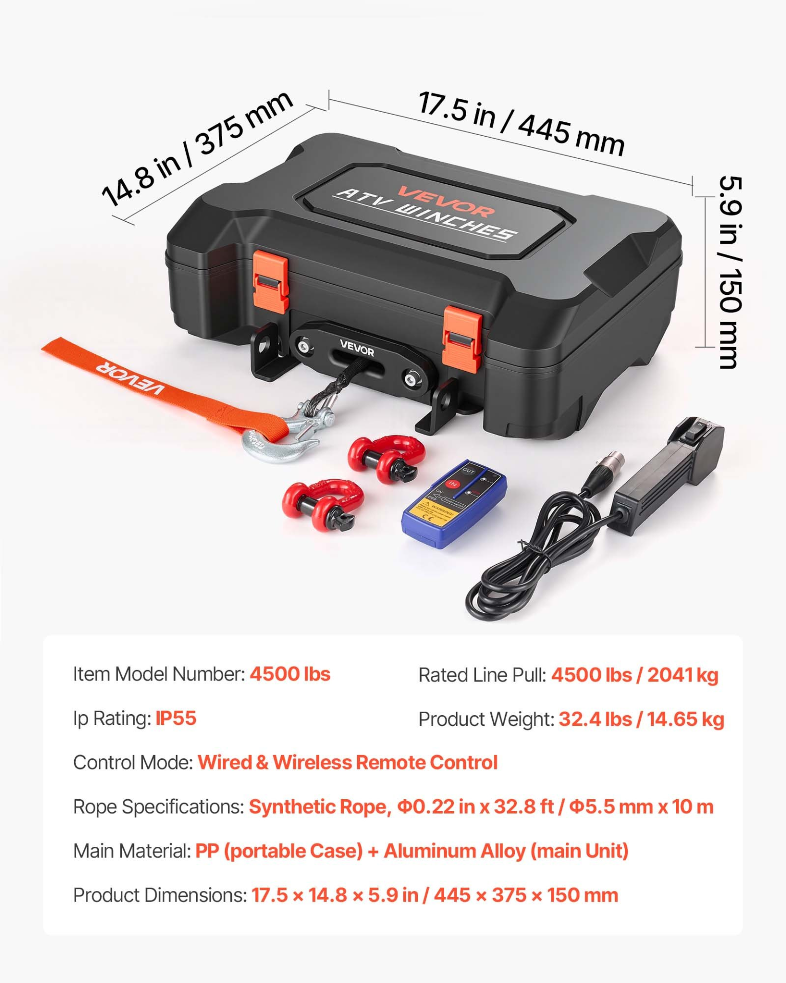 Cabrestante portátil, 12 V | VEVOR