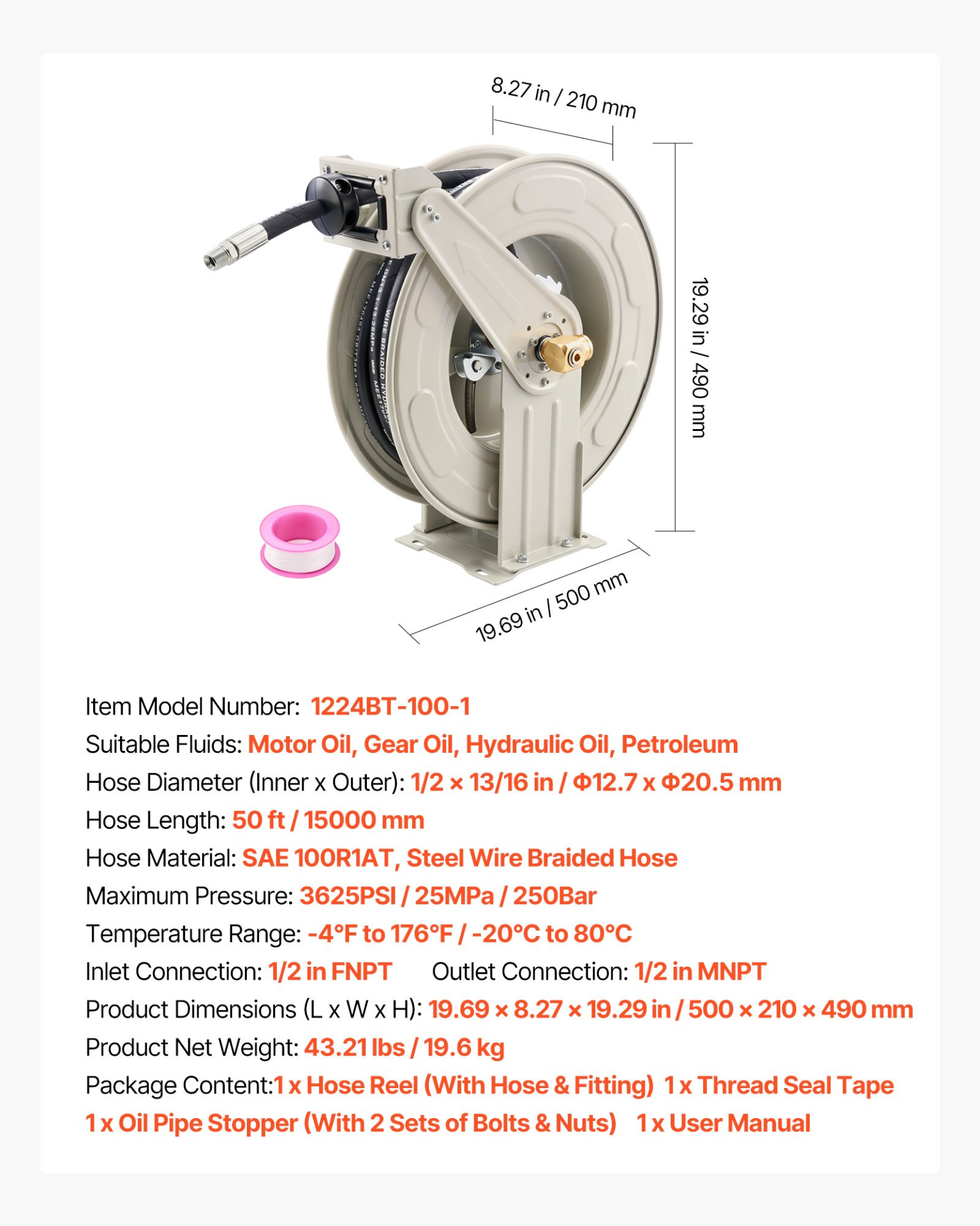 Carrete de manguera de aceite CYRGJPDDK5 | VEVOR